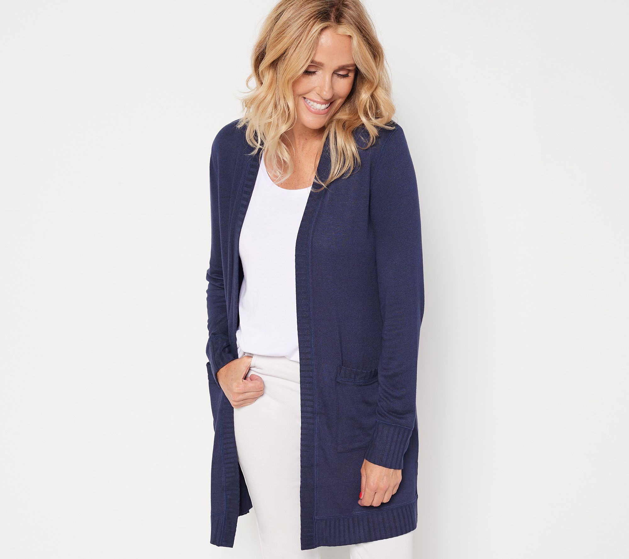 Belle by Kim Gravel Brushed Knit Duster Cardigan with Rib Trim 