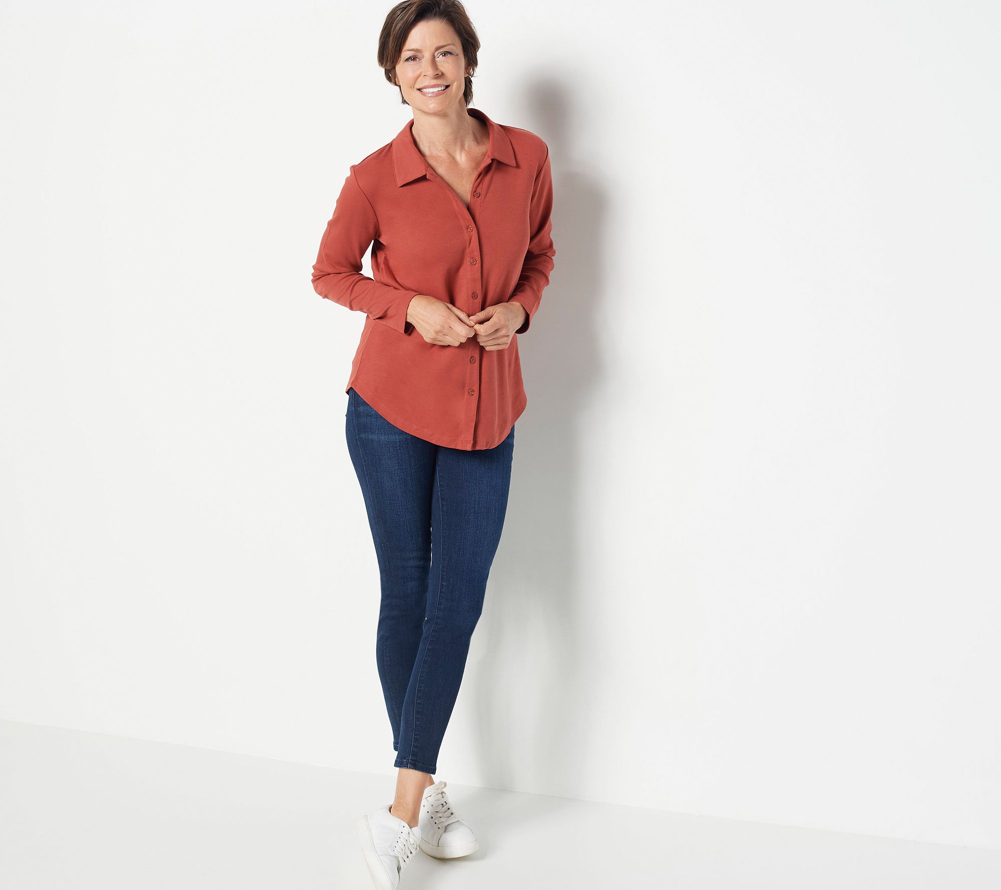 Isaac Mizrahi Live! Essentials Pima Cotton Button Front Top