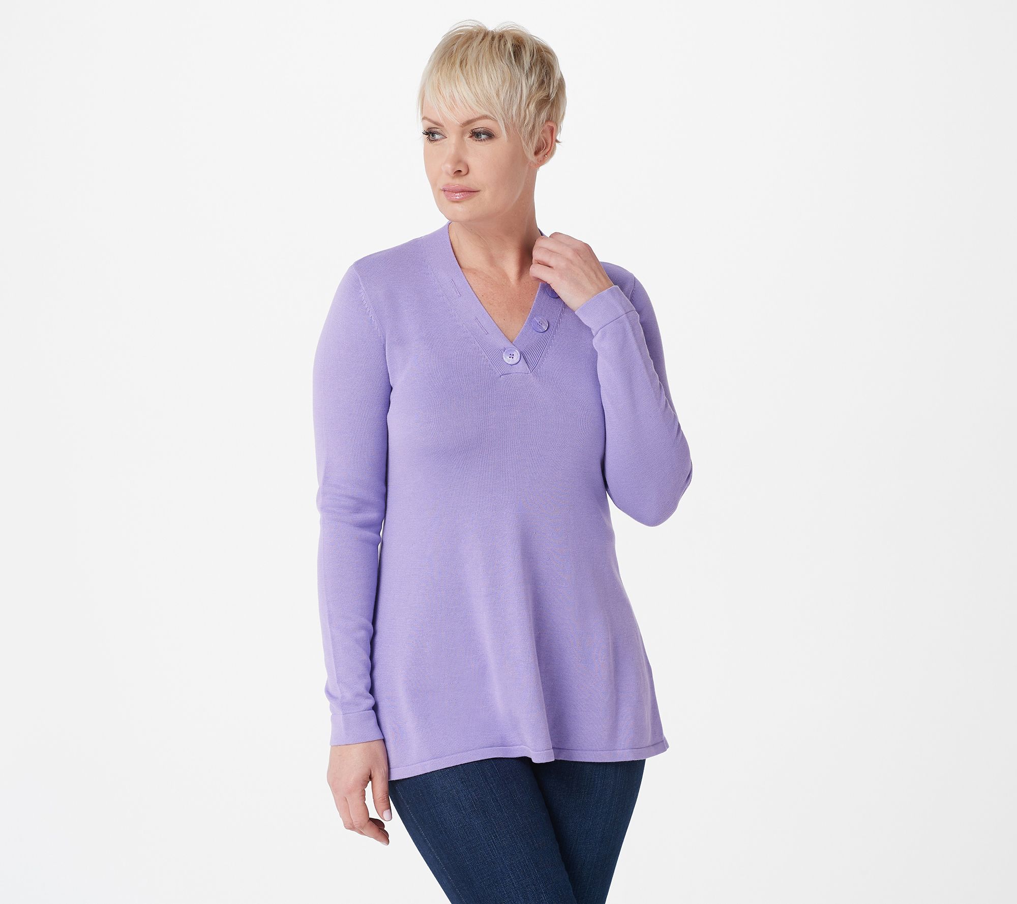 As Is Isaac Mizrahi Live! Novelty ButtonV-Neck Pullover