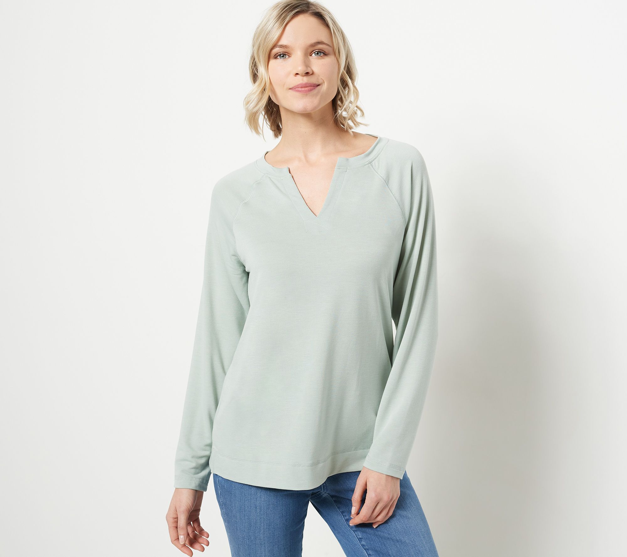 Belle by Kim Gravel Luxe French Terry Split Neck Top - QVC.com