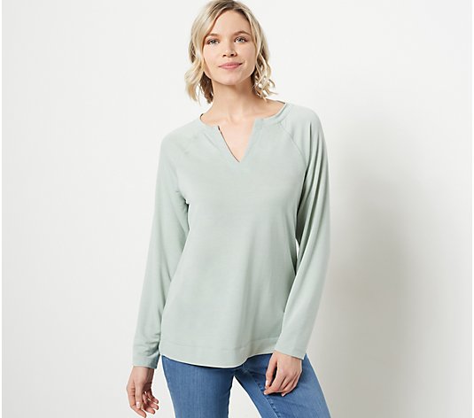 Belle by Kim Gravel Luxe French Terry Split Neck Top