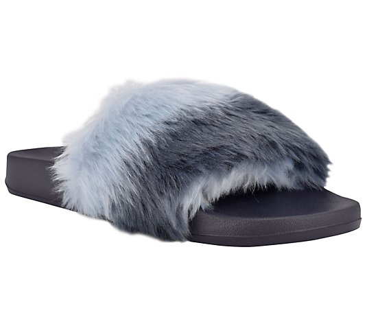 Nine West Faux Fur Slide Sandals - Stayhome