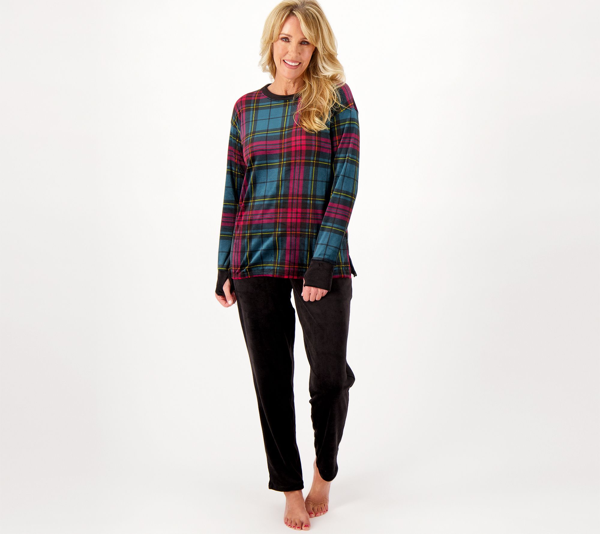 Cuddl Duds Double Plush Velour V-Neck Long Sleeve Top on QVC 