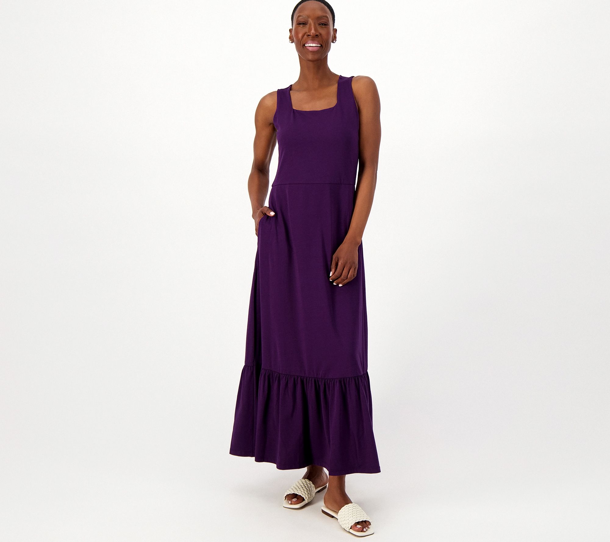 Lands' End Regular Square Neck Tiered Maxi Dress
