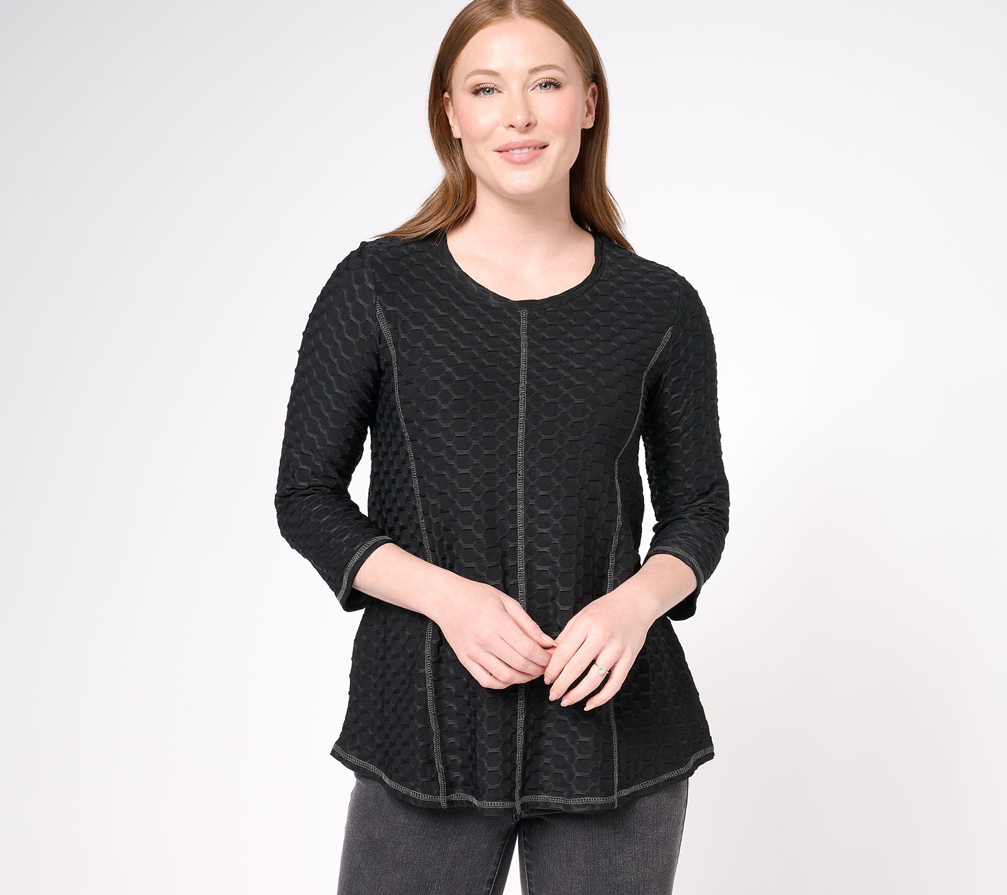 LOGO by Lori Goldstein Textured Knit 3/4 Sleeve Top