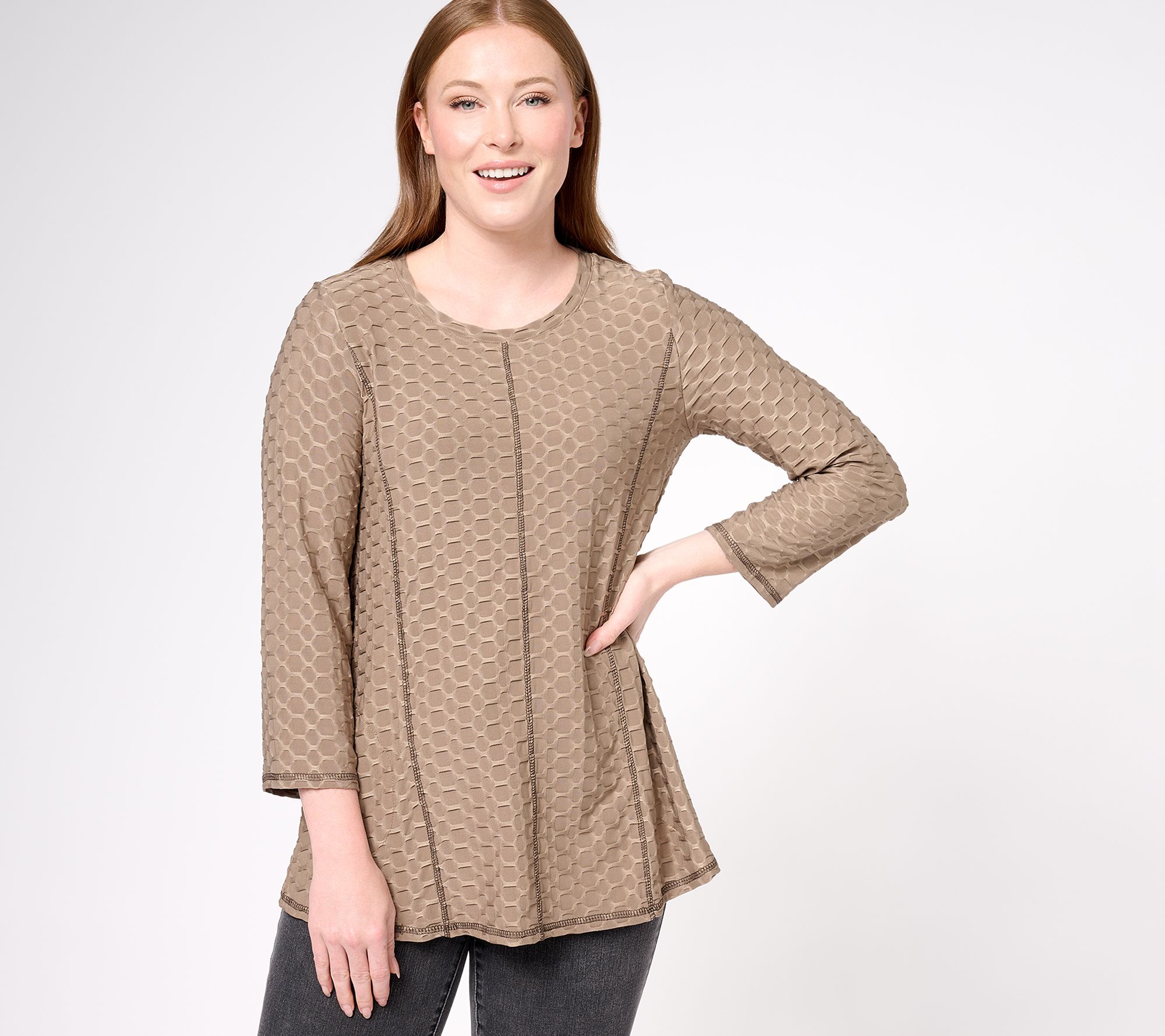 LOGO by Lori Goldstein Textured Knit 3/4 Sleeve Top