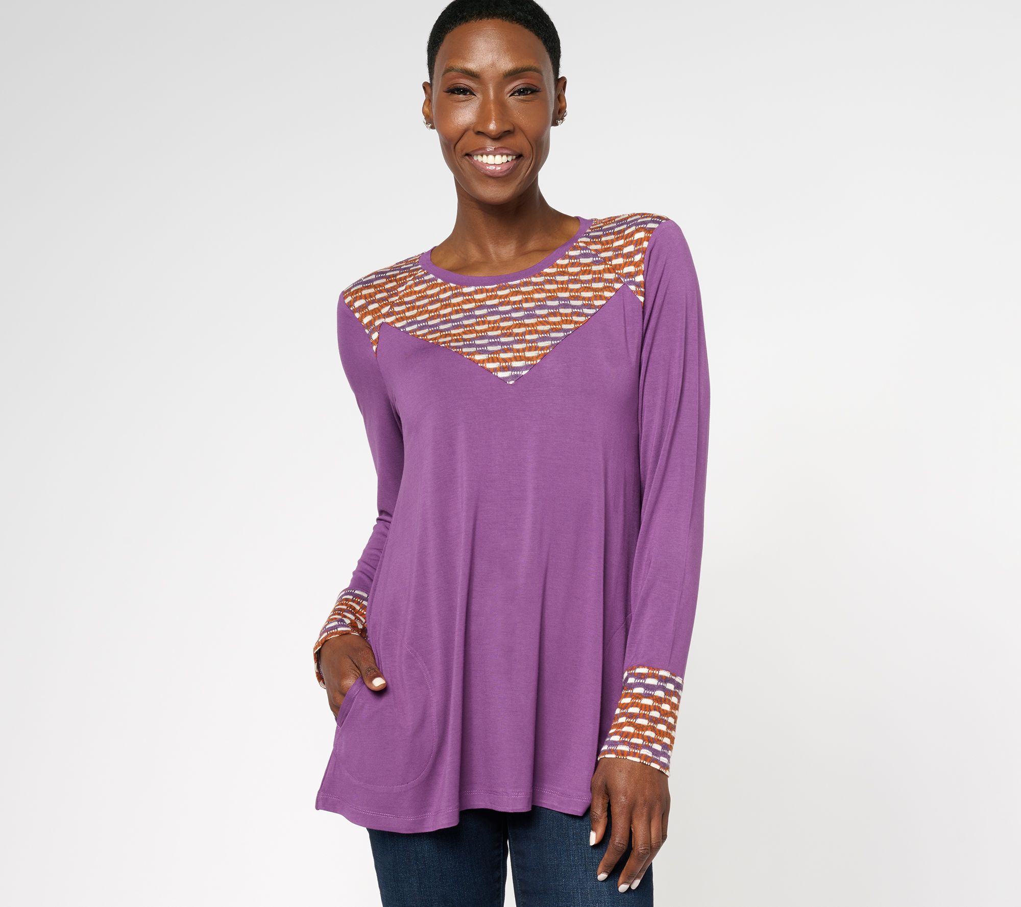 LOGO by Lori Goldstein Mix Media Top with Scoop Neck