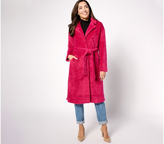 Isaac Mizrahi Live! Cozy Wrap Long Coat with Notched Collar and Pockets
