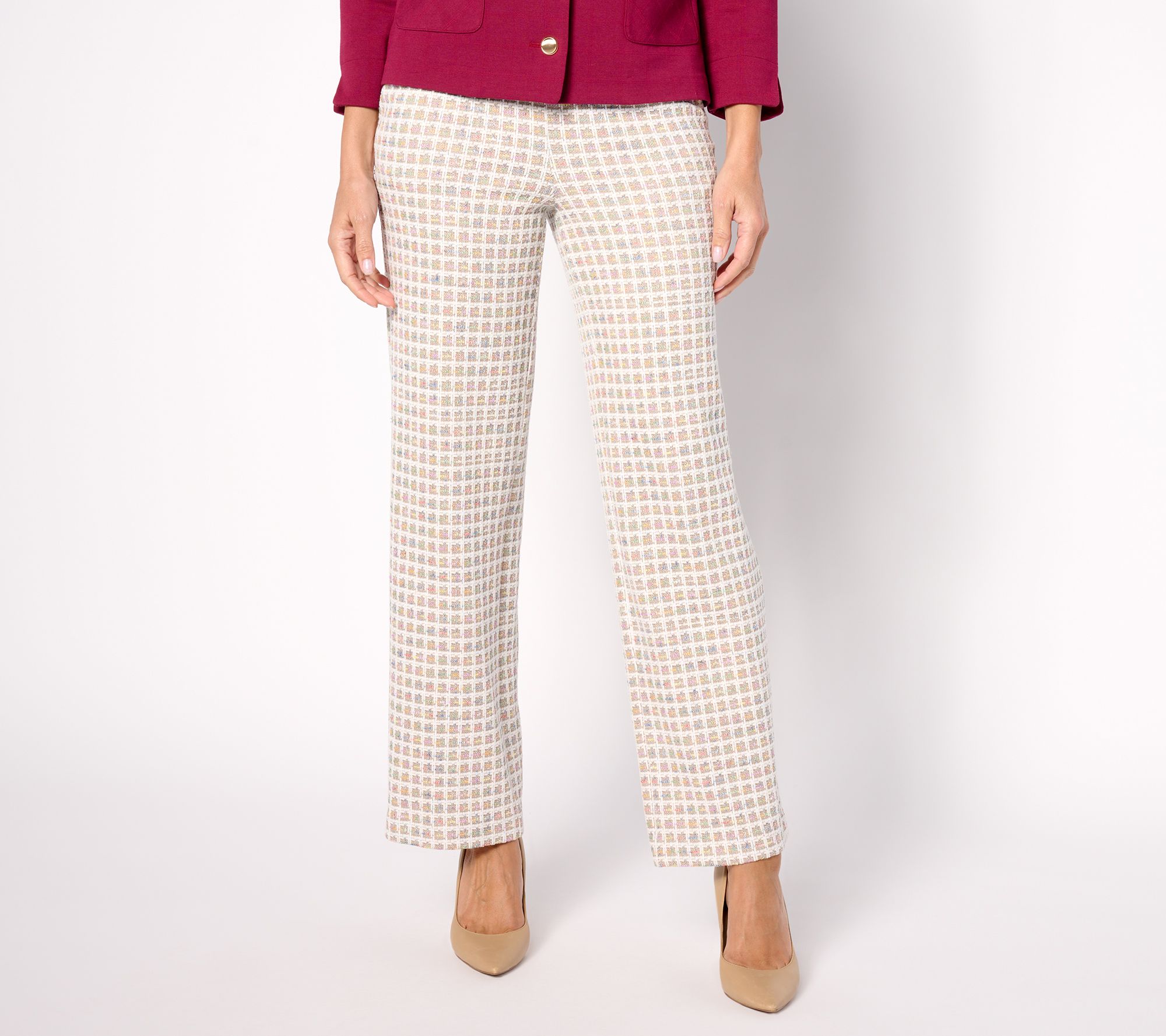 Isaac Mizrahi Live! Petite Chenille Yarn Knit Tweed Full Length Pants