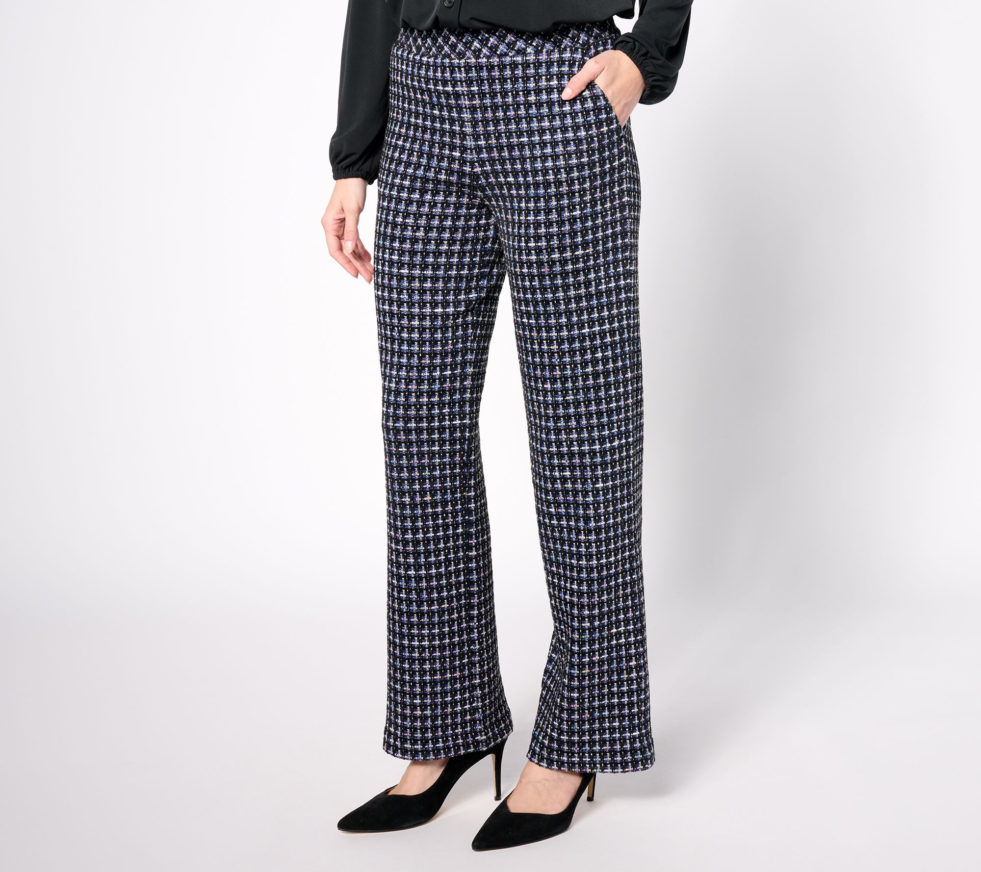Isaac Mizrahi Live! Petite Chenille Yarn Knit Tweed Full Length Pants