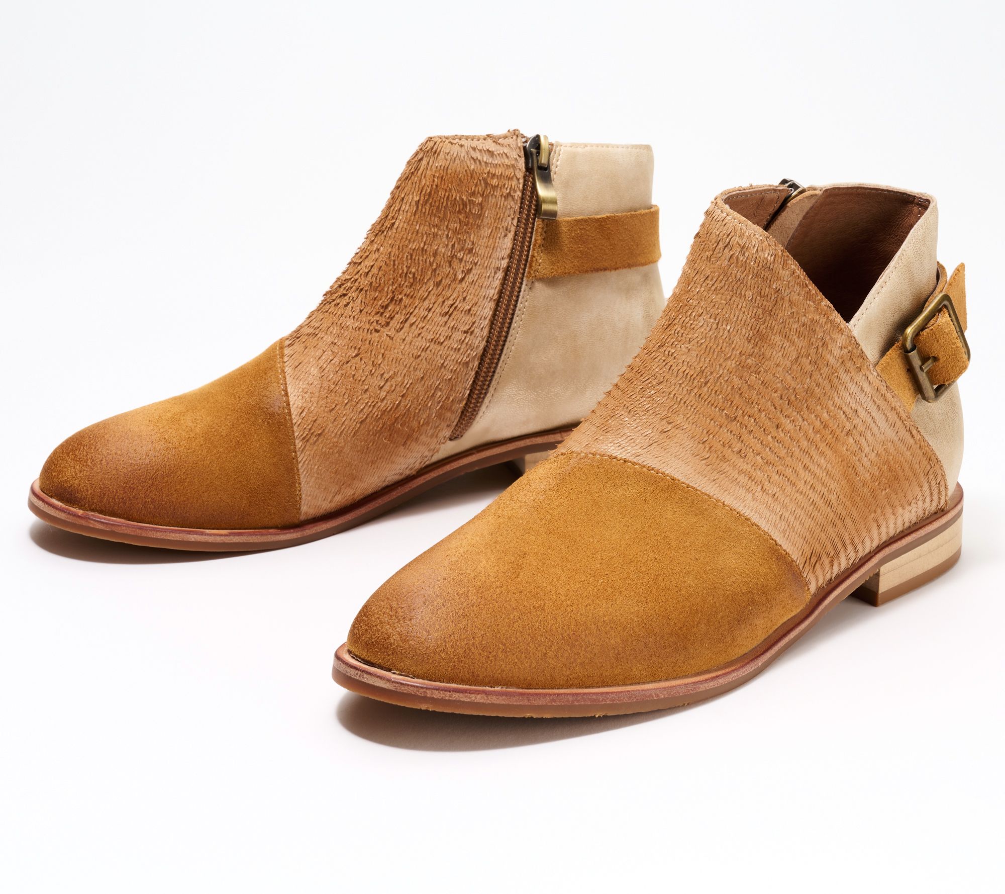 "As Is" Antelope Leather Buckled Ankle Boots- Laran