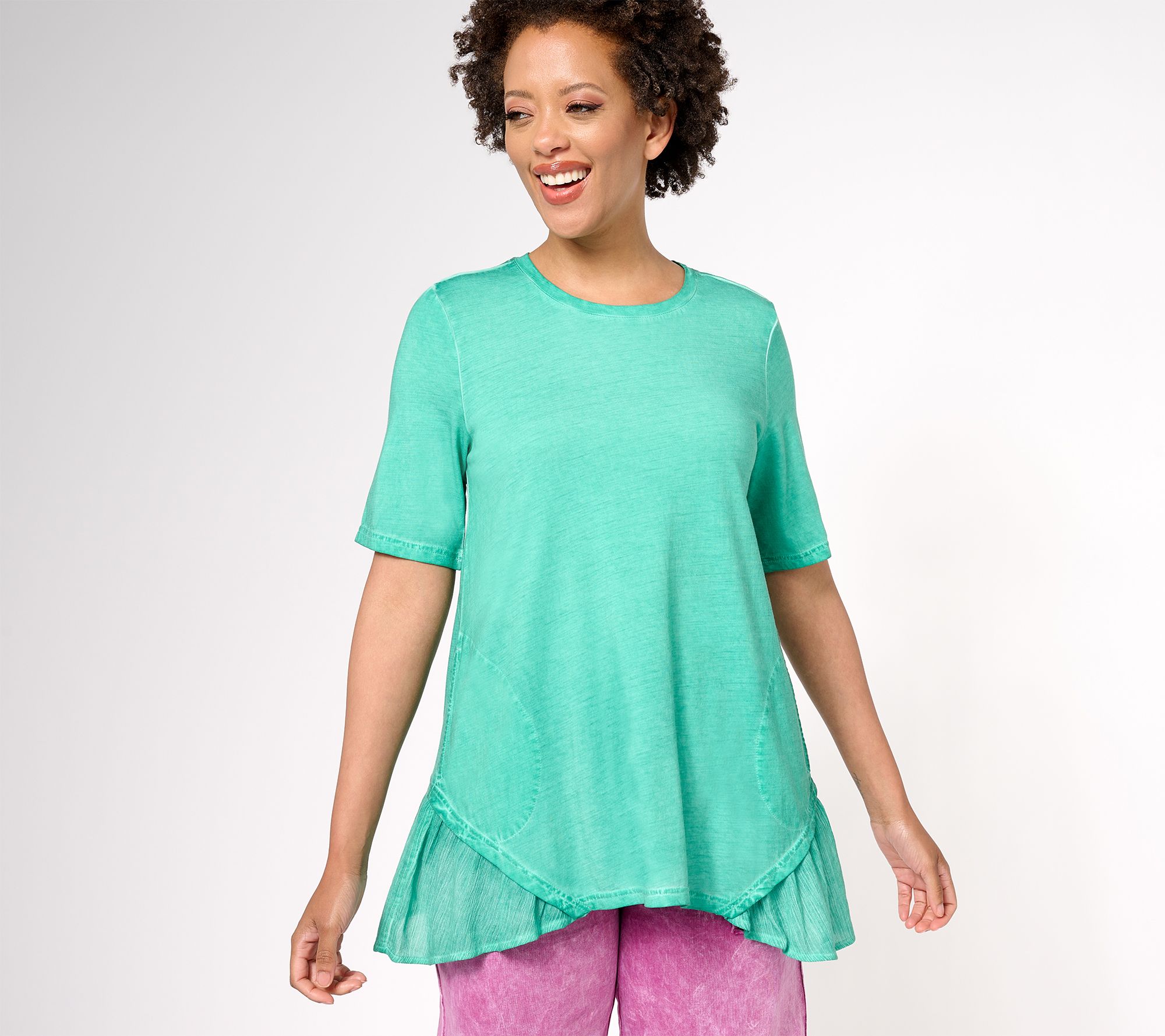 "As Is" LOGO by Lori Goldstein Distressed Cotton Modal Peplum Top