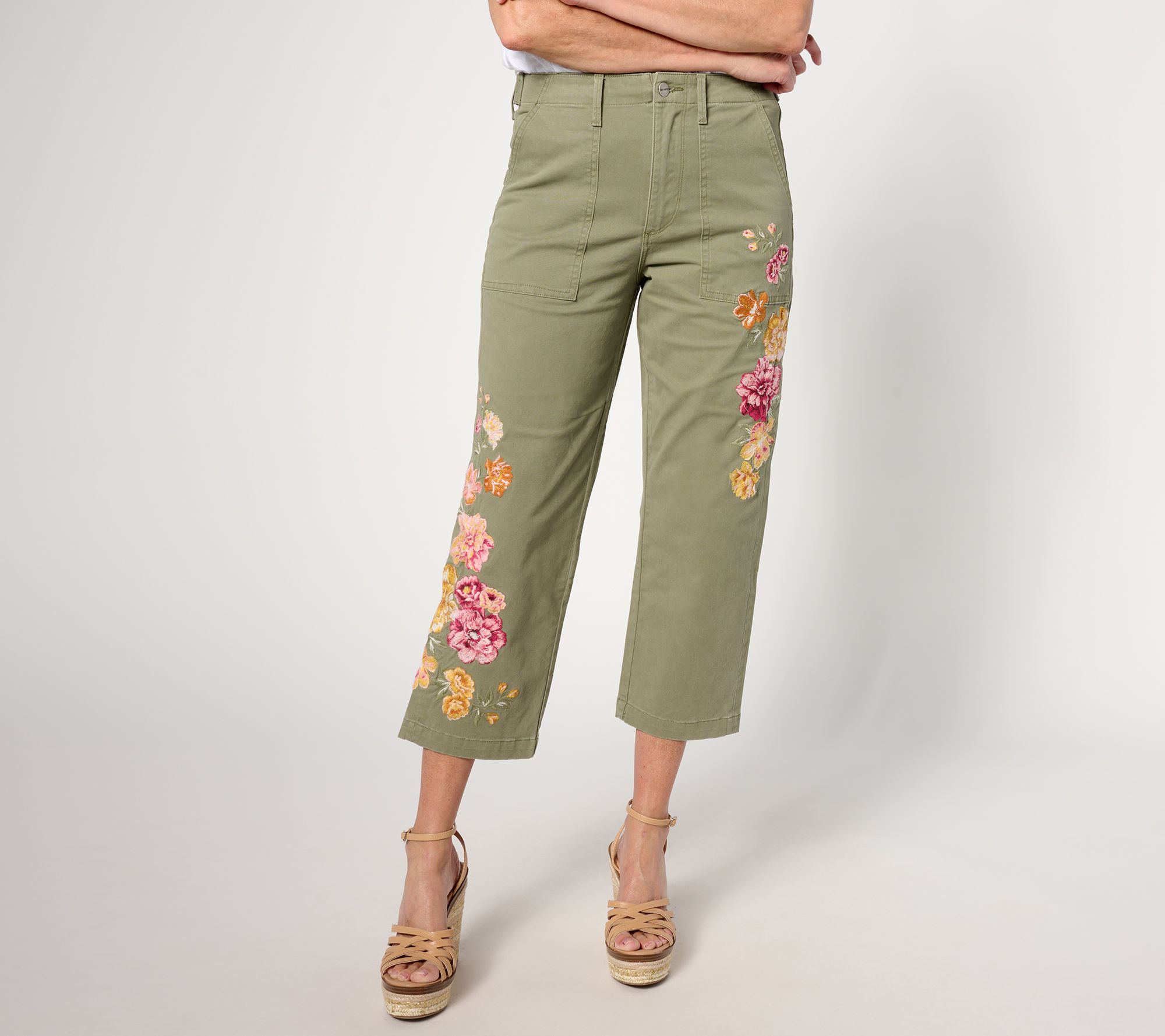 Natural Reflections Capris Pants Women's Size 14 Green 6 Pockets Clam  Diggers