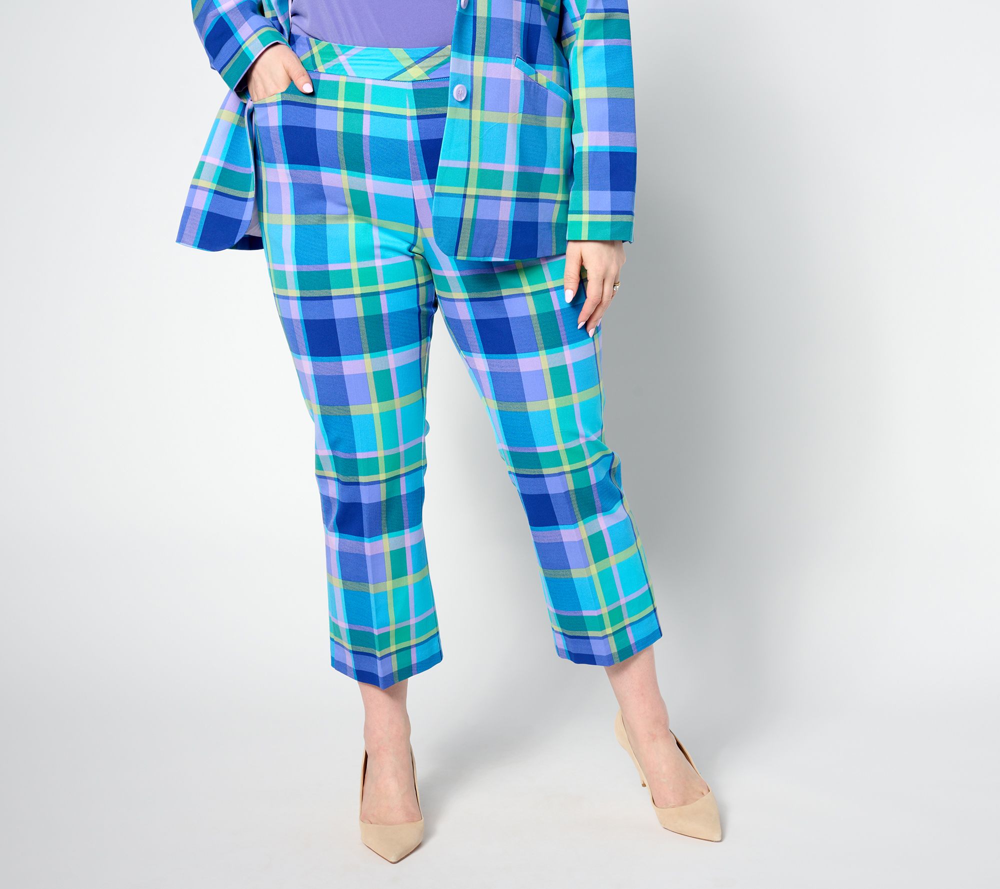 Isaac Mizrahi Live! Tall 24/7 Stretch Plaid Baby Boot But Crop Pants