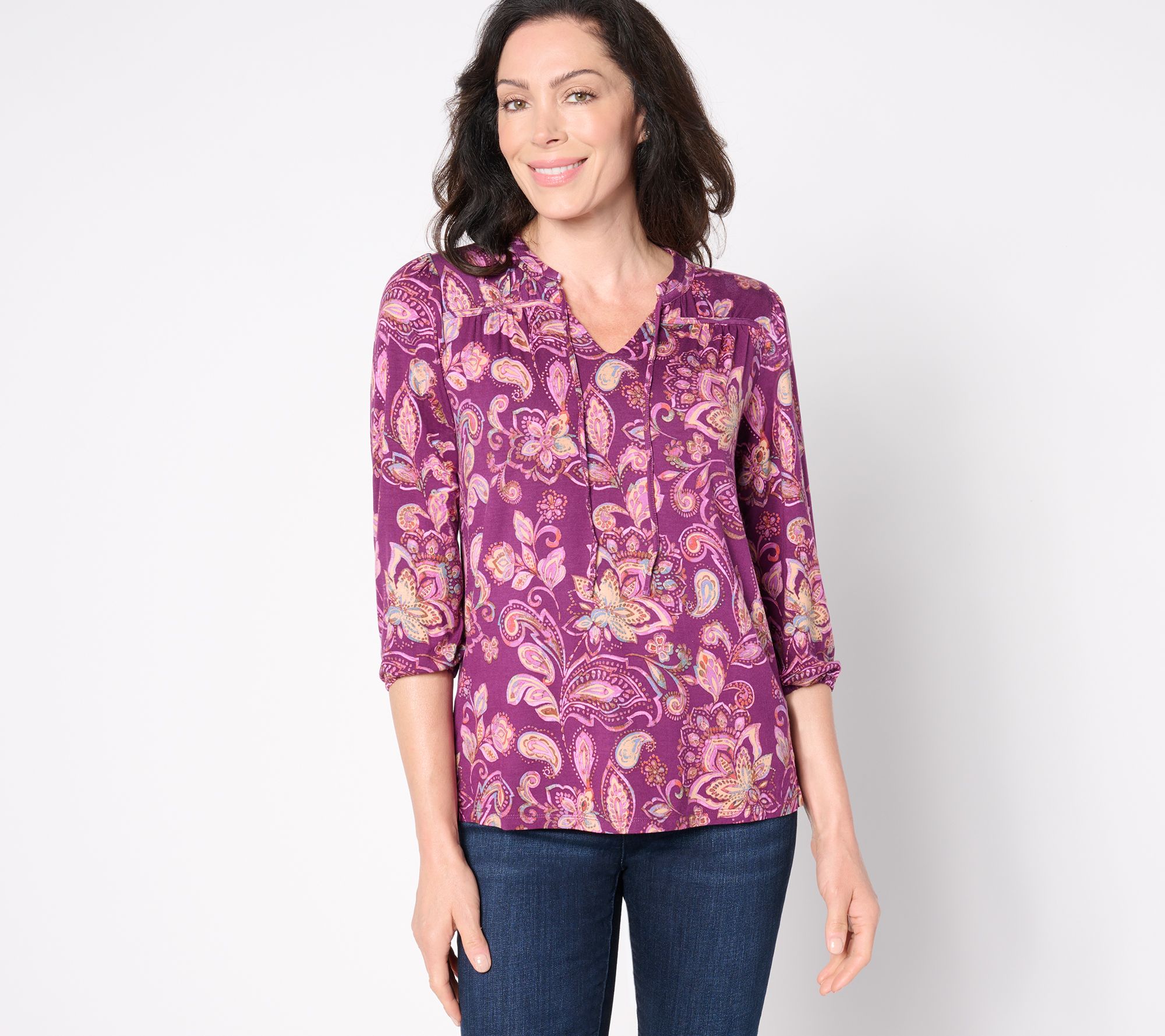 Belle by Kim Gravel Rayon Spandex Fall Flora 3/4 Sleeve Top