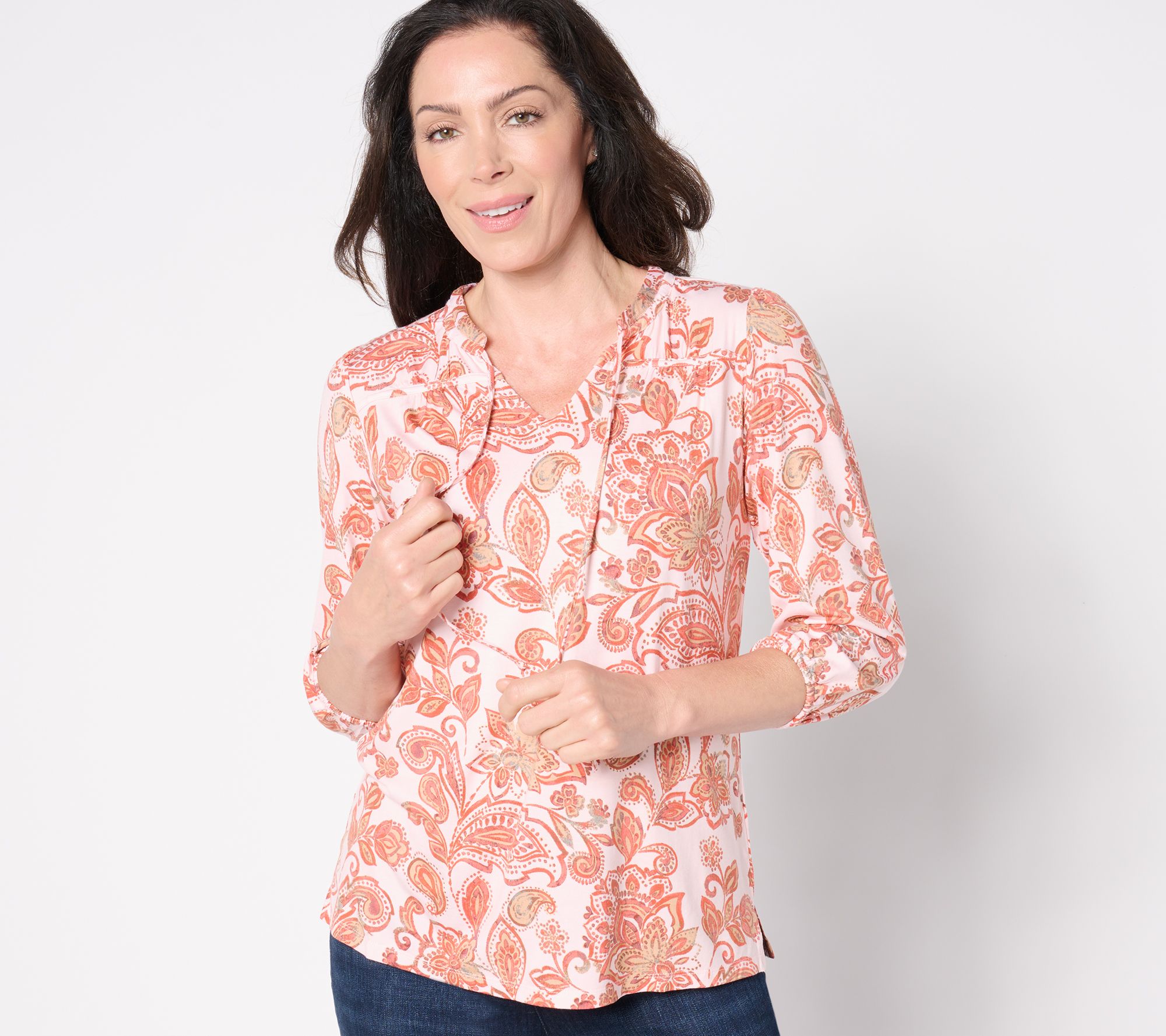 Belle by Kim Gravel Rayon Spandex Fall Flora 3/4 Sleeve Top