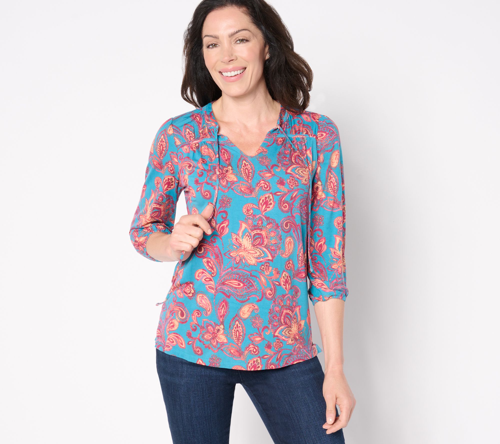 Belle by Kim Gravel Rayon Spandex Fall Flora 3/4 Sleeve Top