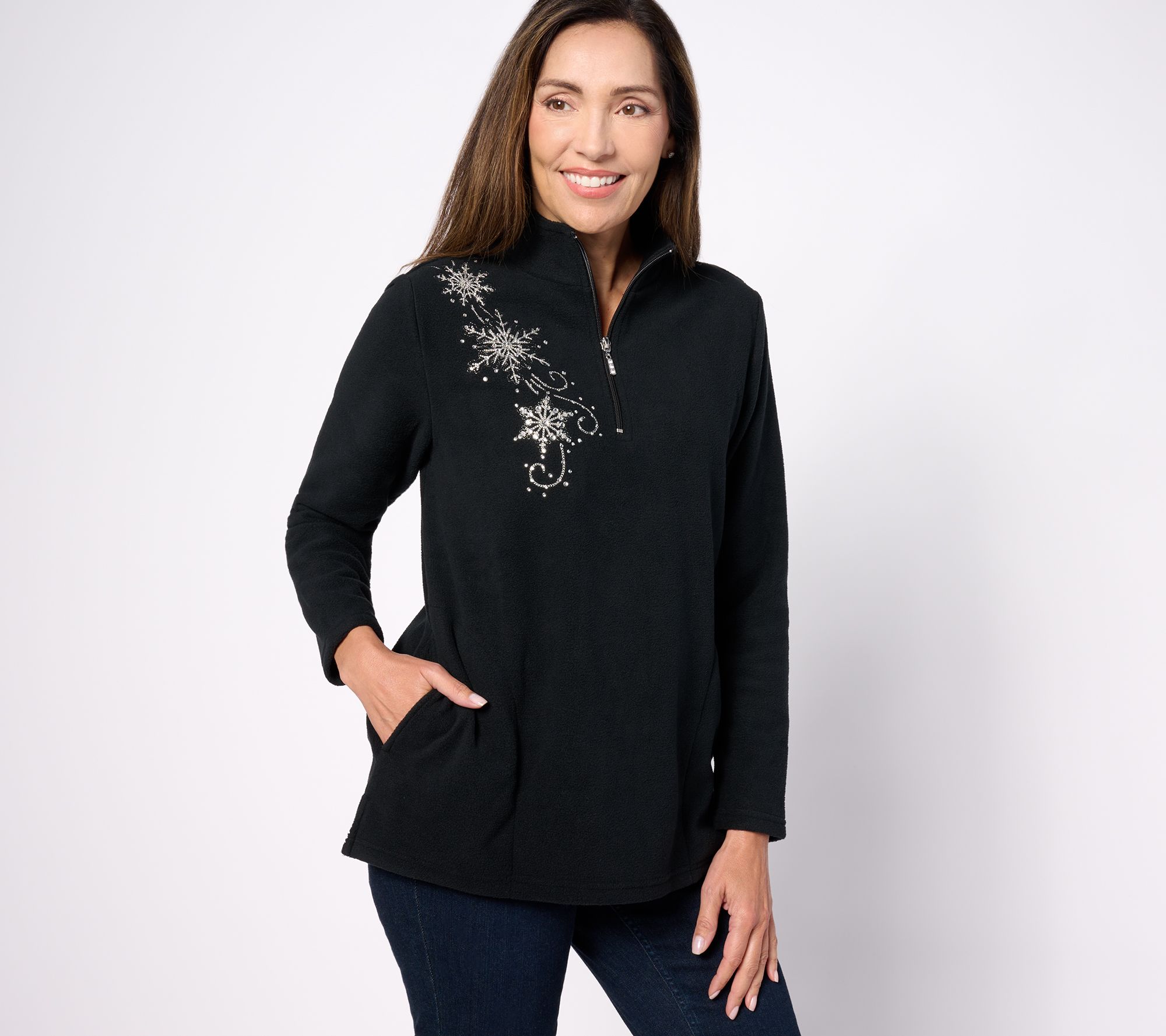 "As Is" Quacker Factory Let It Snow Half Zip Fleece Top