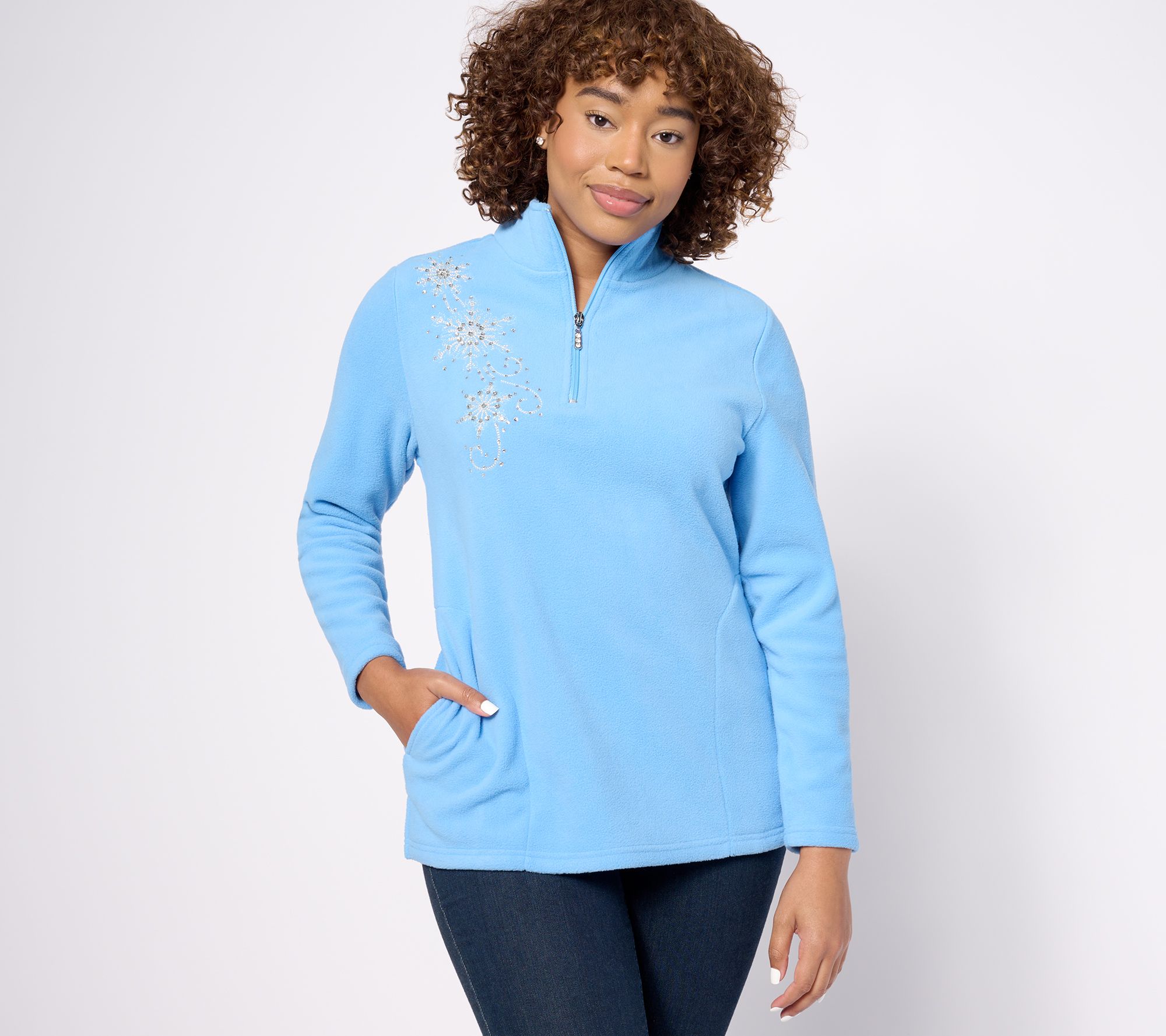 "As Is" Quacker Factory Let It Snow Half Zip Fleece Top