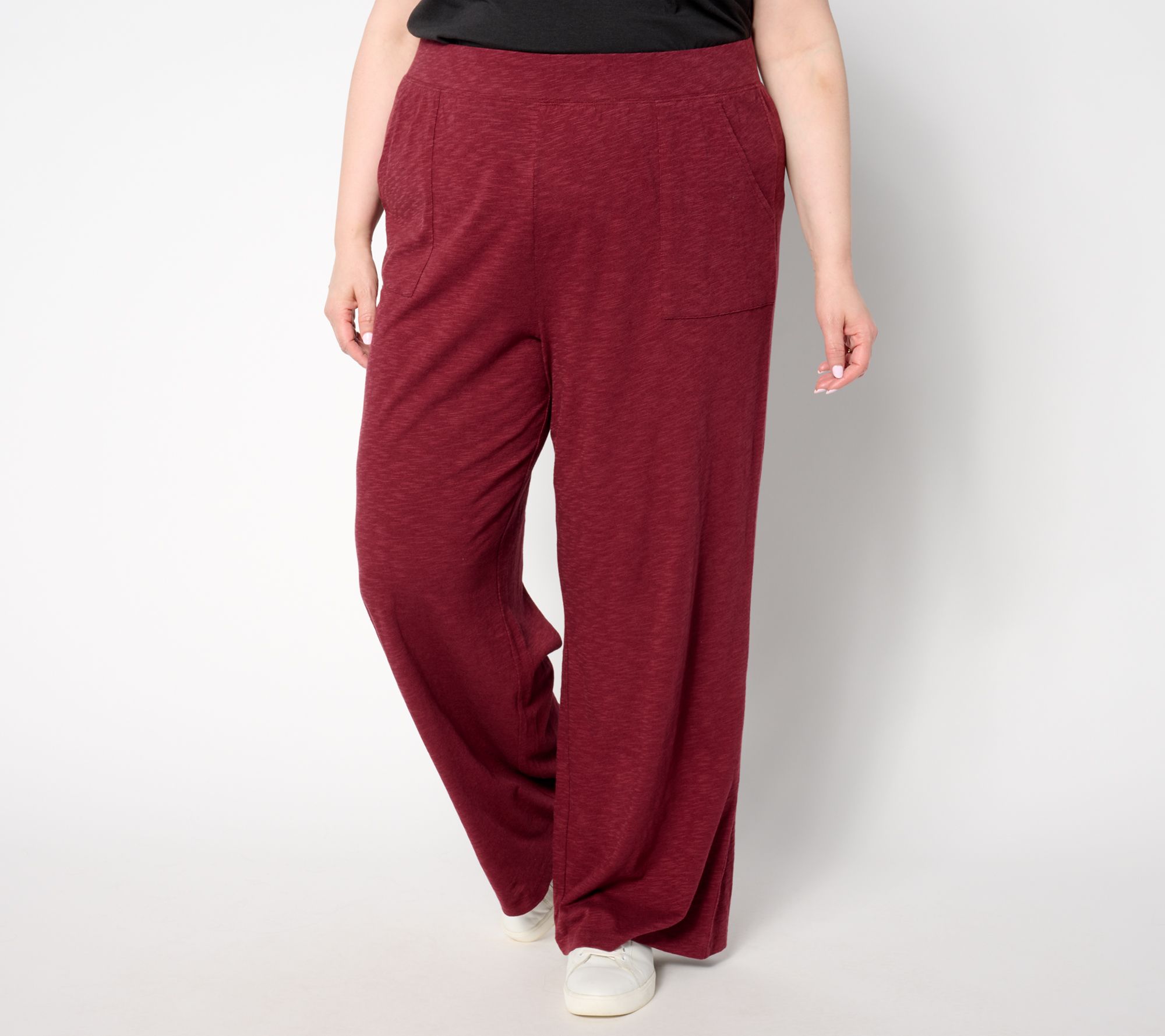 Denim & Co. Tall Slub Jersey Full Length Wide Leg Pant