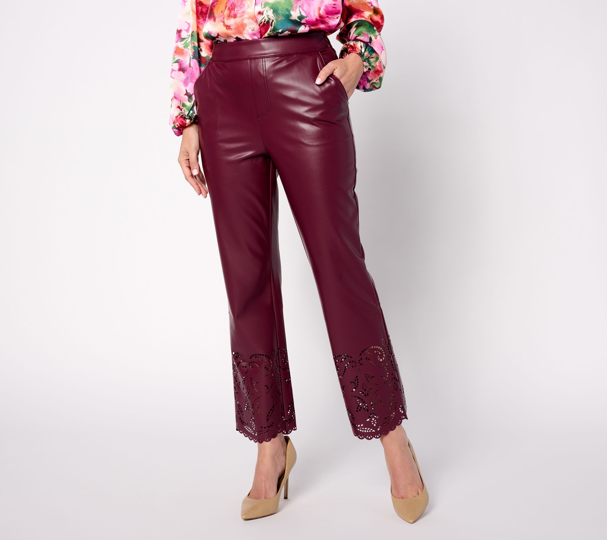 "As Is" Isaac Mizrahi Live! Pet Perforated Hem Faux Leather Pants