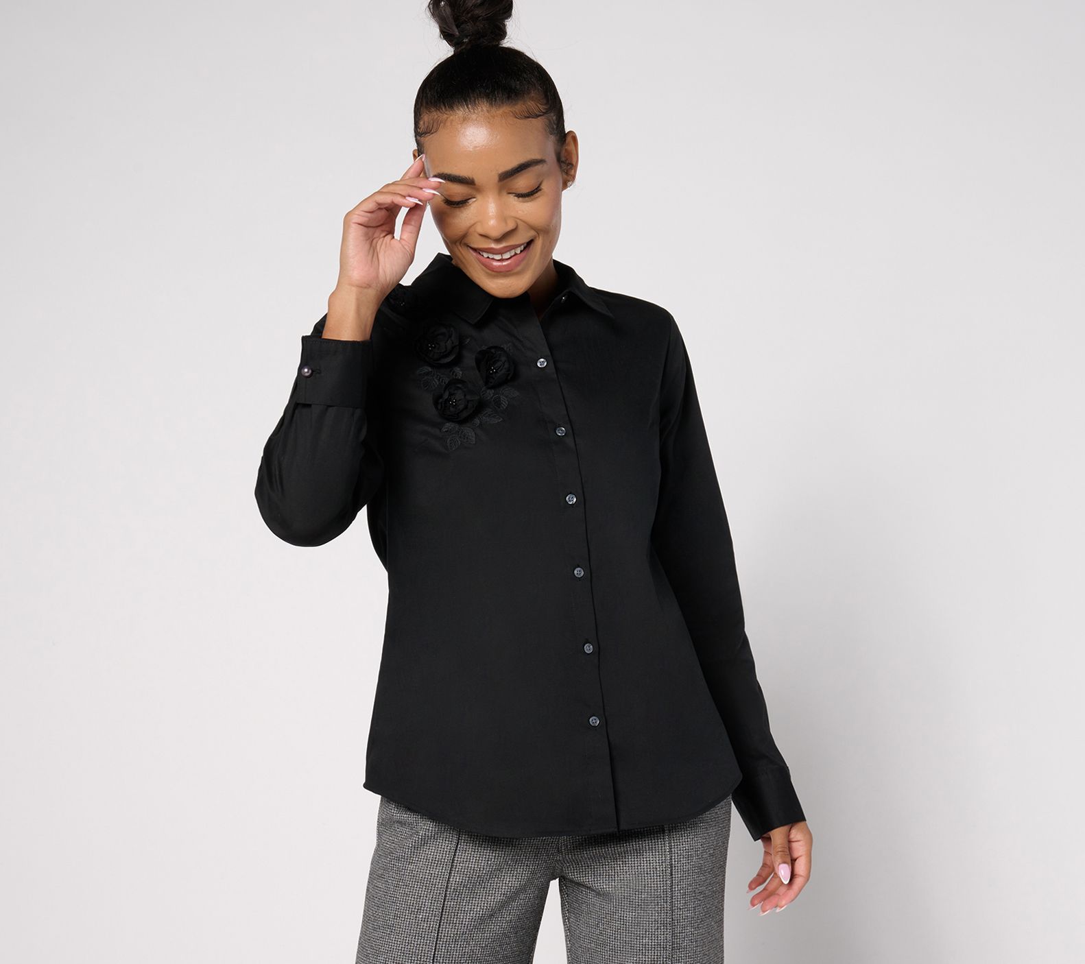 BEAUTIFUL by Lawrence Zarian Embellished Button-Front Poplin Shirt