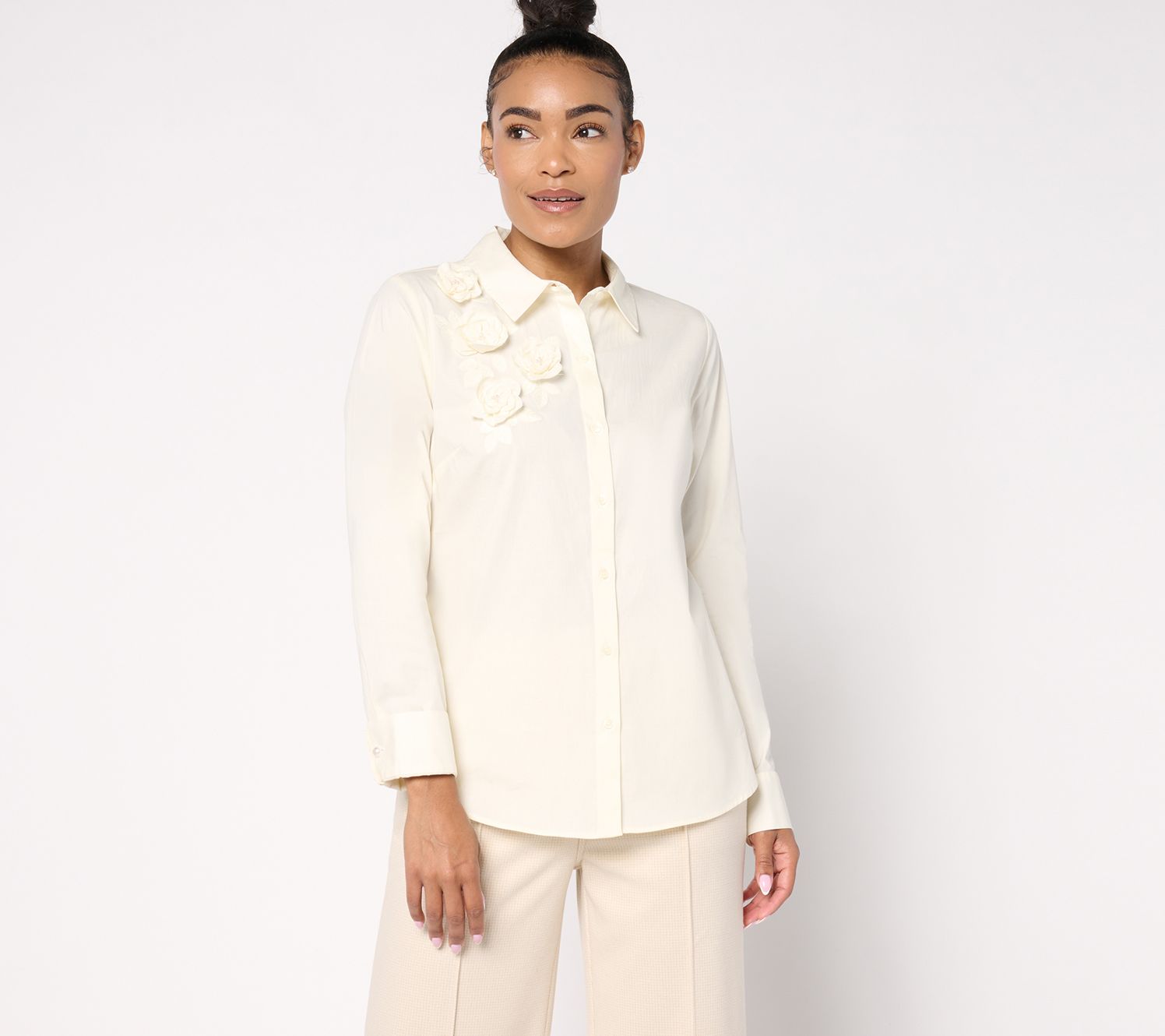 BEAUTIFUL by Lawrence Zarian Embellished Button-Front Poplin Shirt