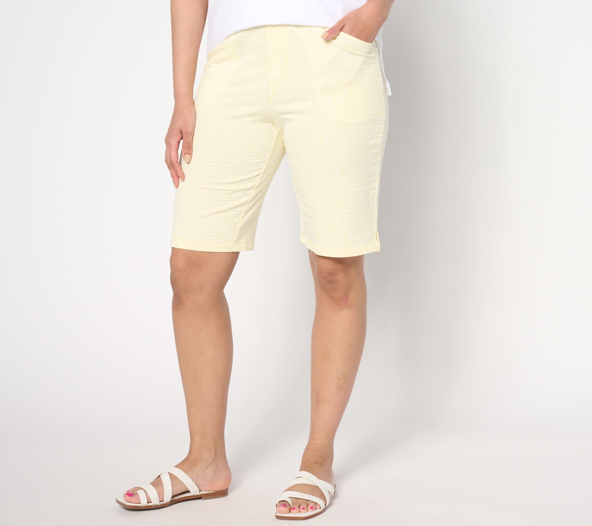 "As Is" Quacker Factory Knit Stretch Seersucker 11" Bermuda Short