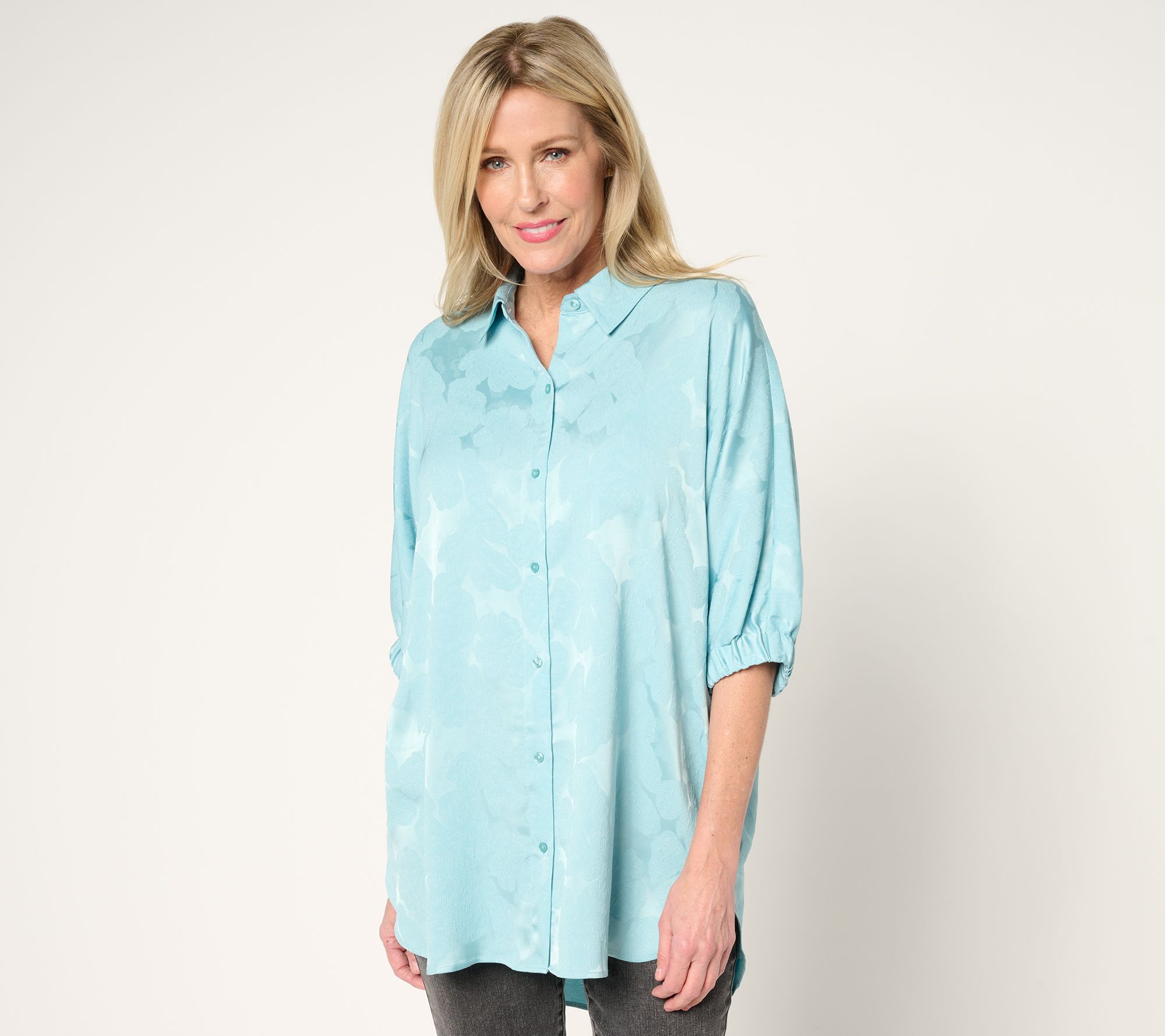 LOGO by Lori Goldstein Jacquard Button Front Shirt