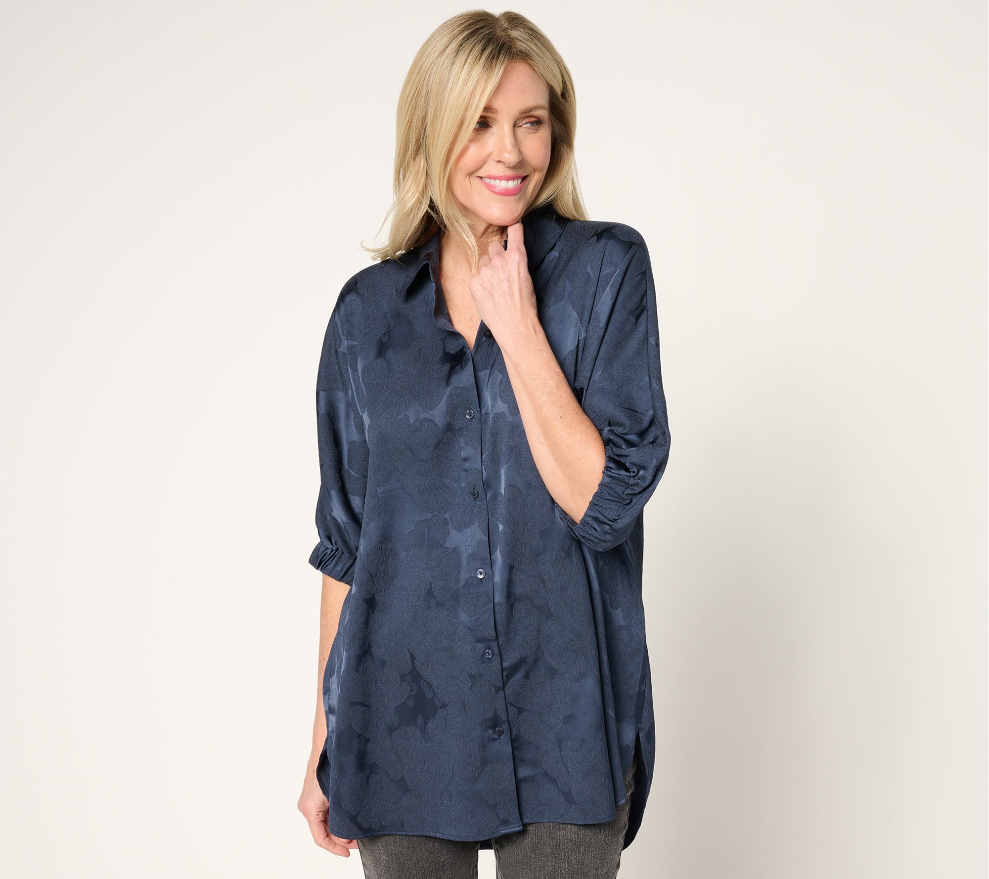 LOGO by Lori Goldstein Jacquard Button Front Shirt