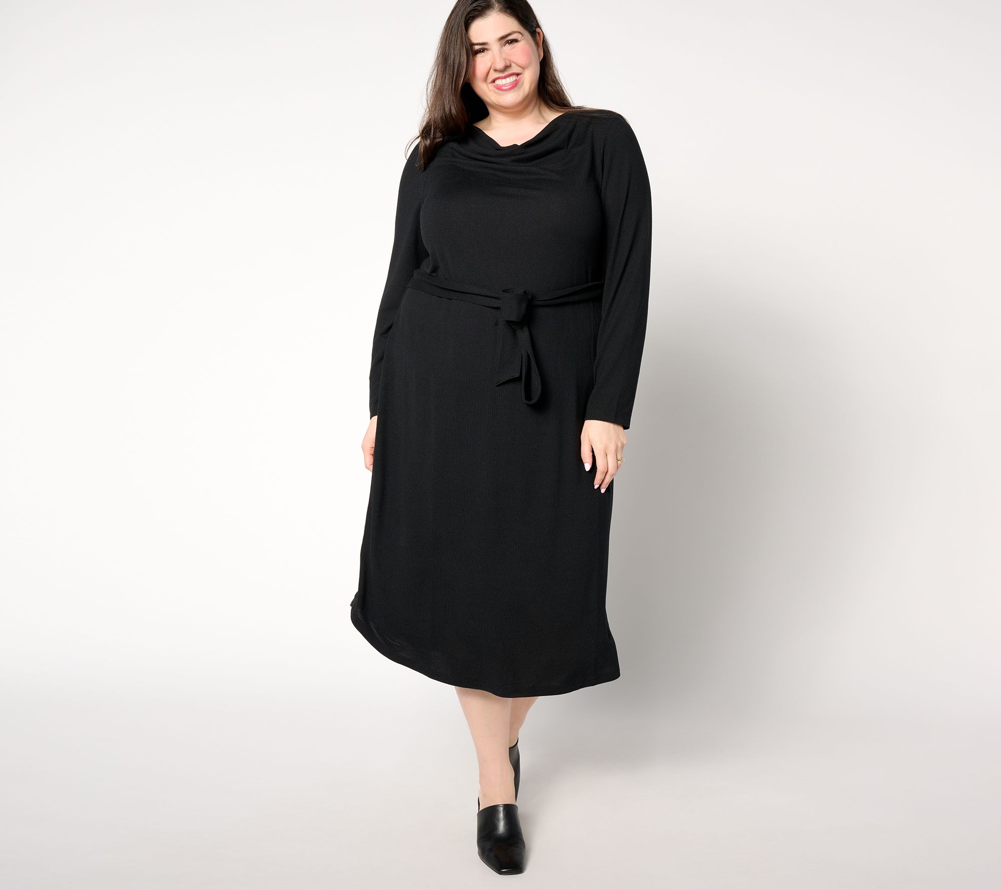 "As Is" Denim & Co. Petite Heavenly Jersey Long Sleeve Midi Dress