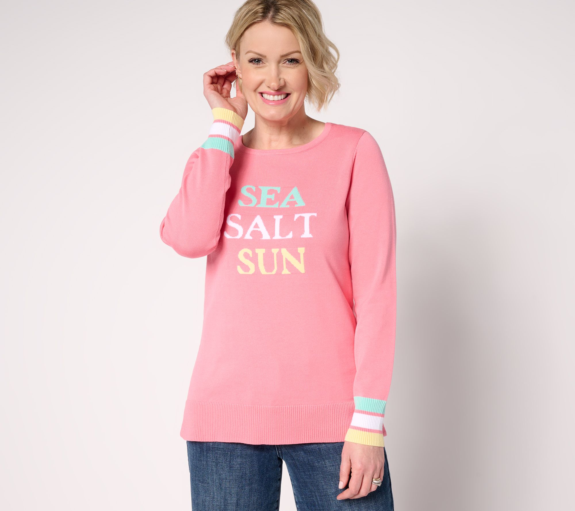 Belle by Kim Gravel Sea Salt Sun Striped Cuff Sweater
