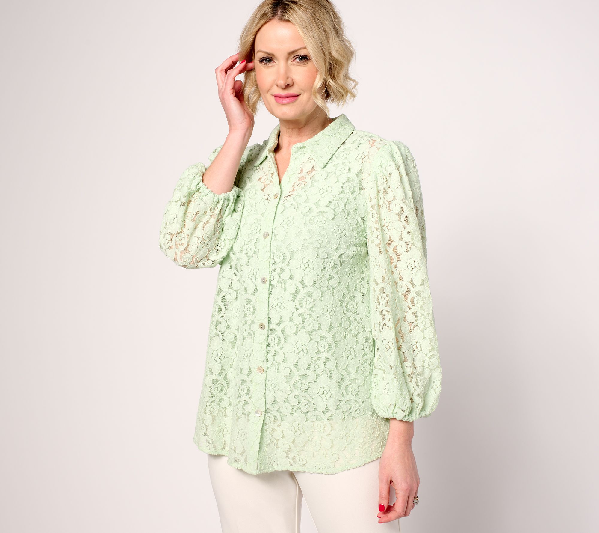 Dennis Basso Petite Lace Button Front Tunic