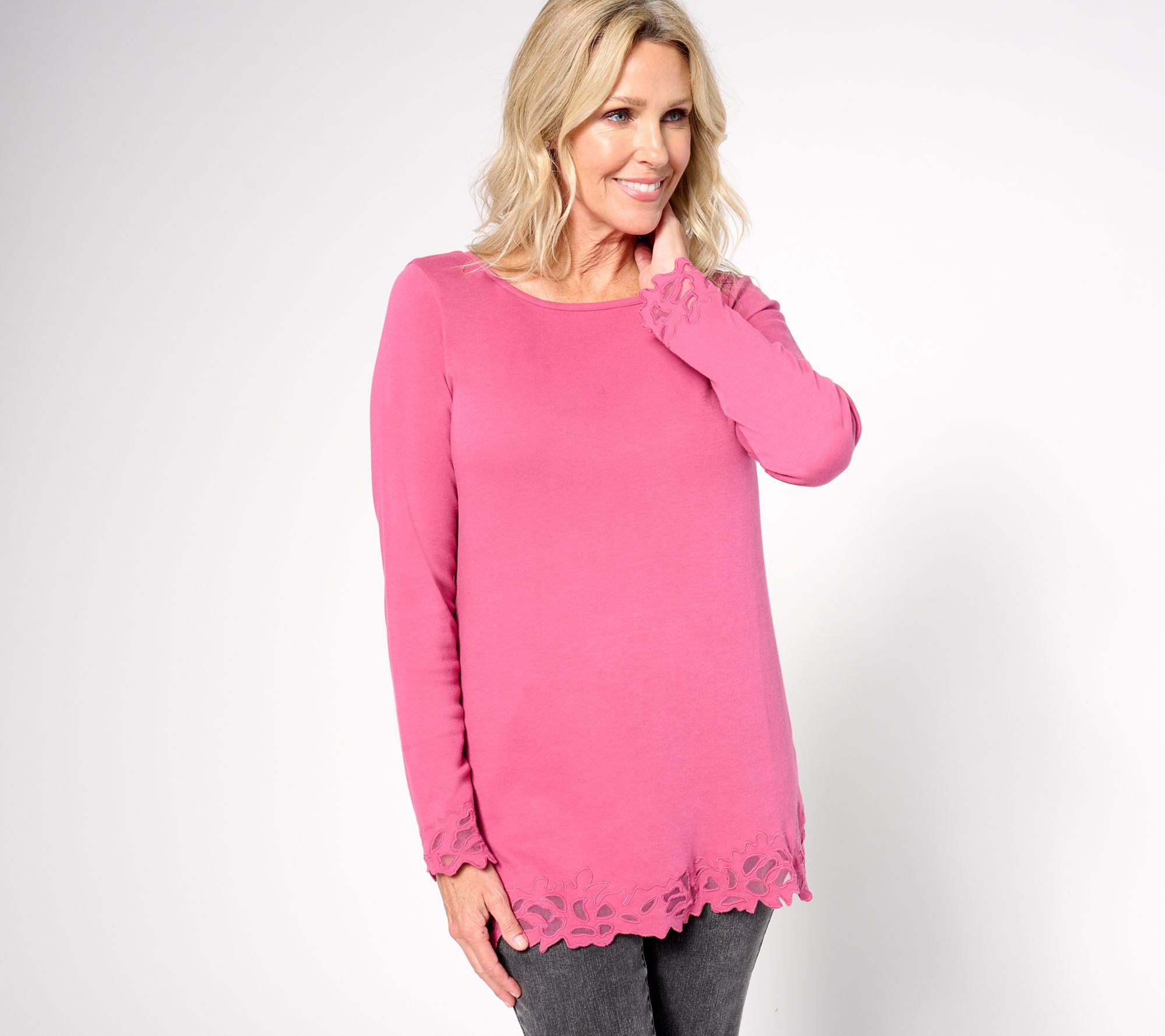 "As Is" Denim & Co. Regular Signature Embroidered Knit Tunic