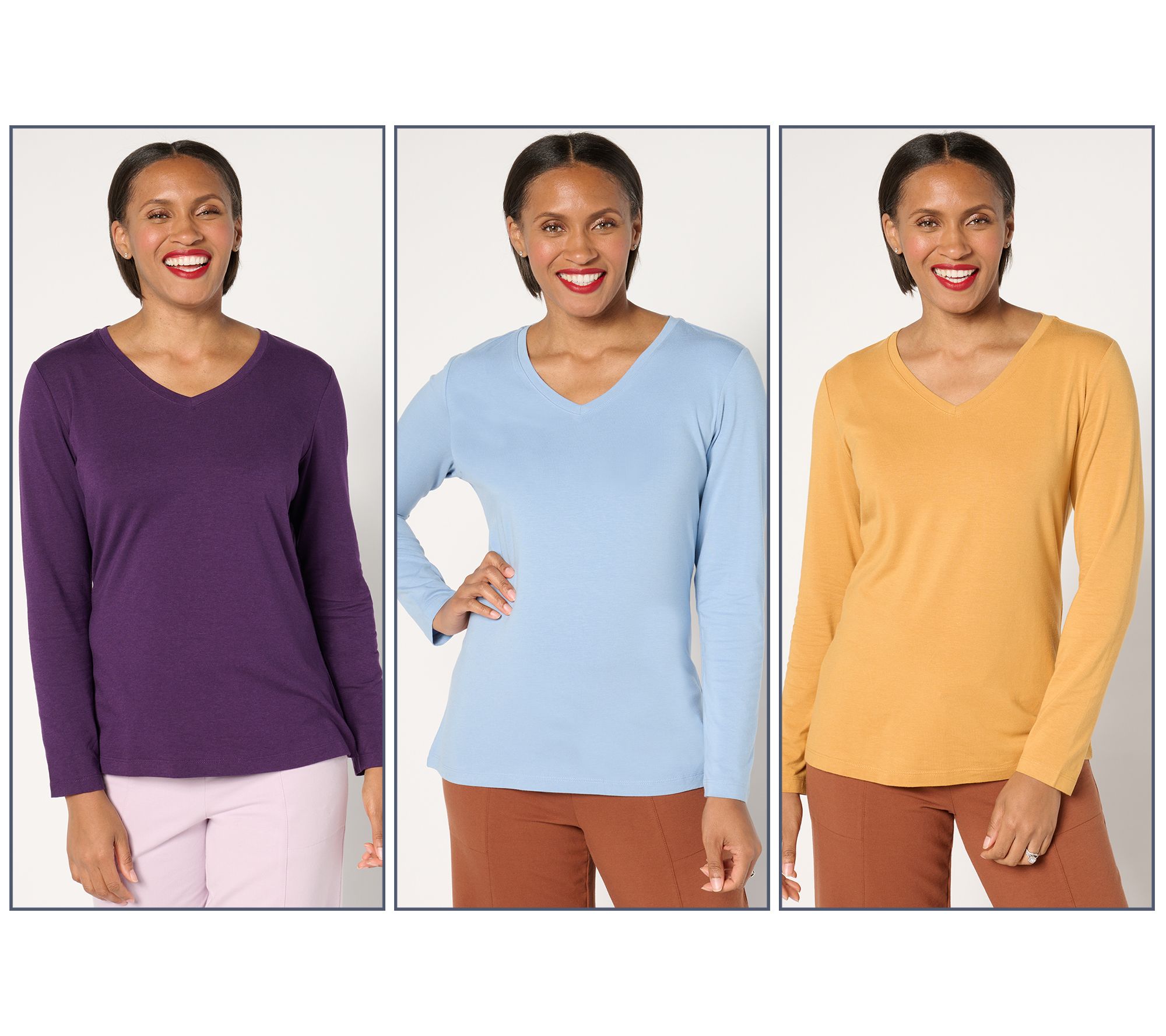 "As Is" Denim & Co. Essential So Soft Jersey 3-Pack V-Neck Tops