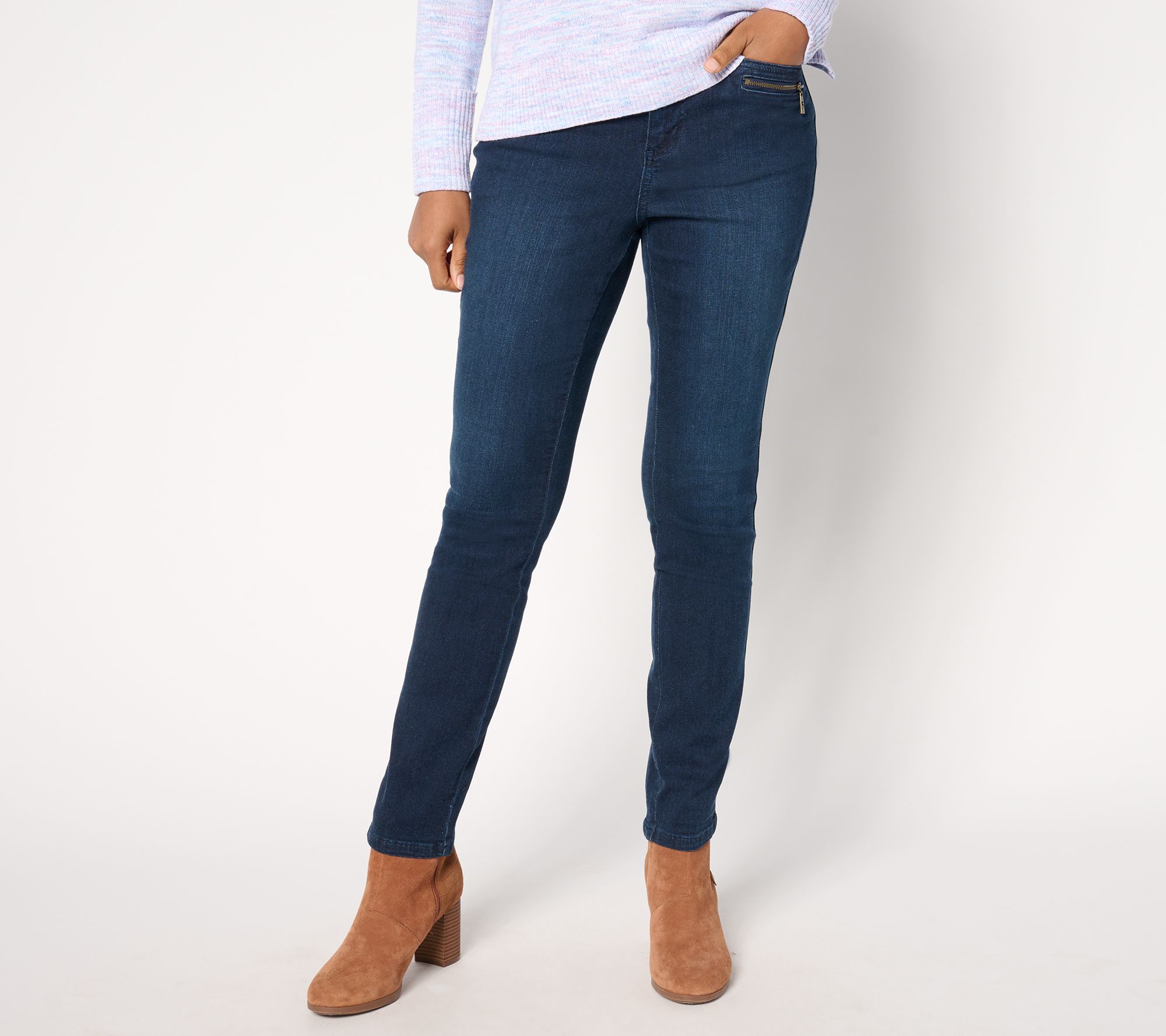 "As Is" Belle by Kim Gravel Pet TripleLuxe Denim Hip Zip Slim Leg Jean