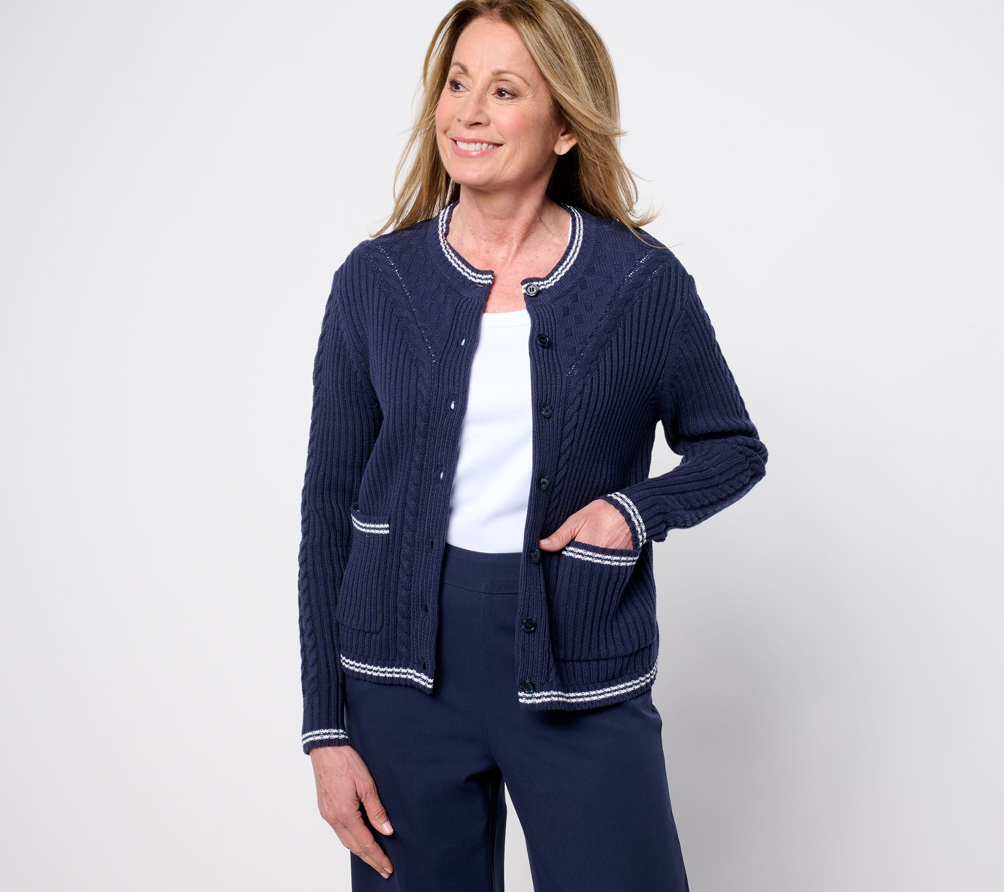 Isaac Mizrahi Live! Yacht Club Cable Stitch Sweater
