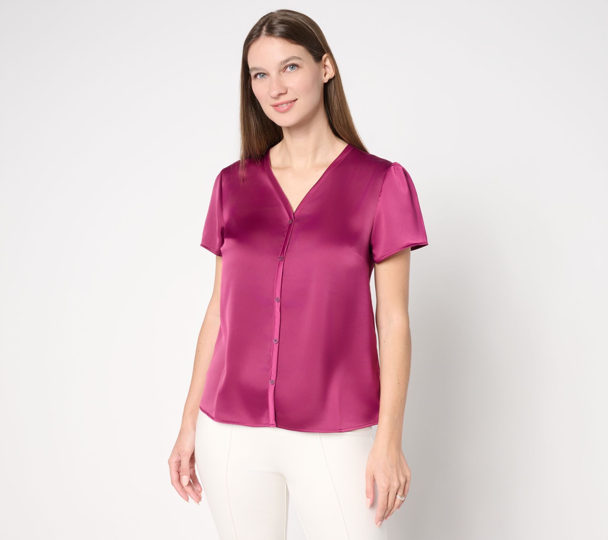 BEAUTIFUL by Lawrence Zarian Cap Sleeve Button Front Top