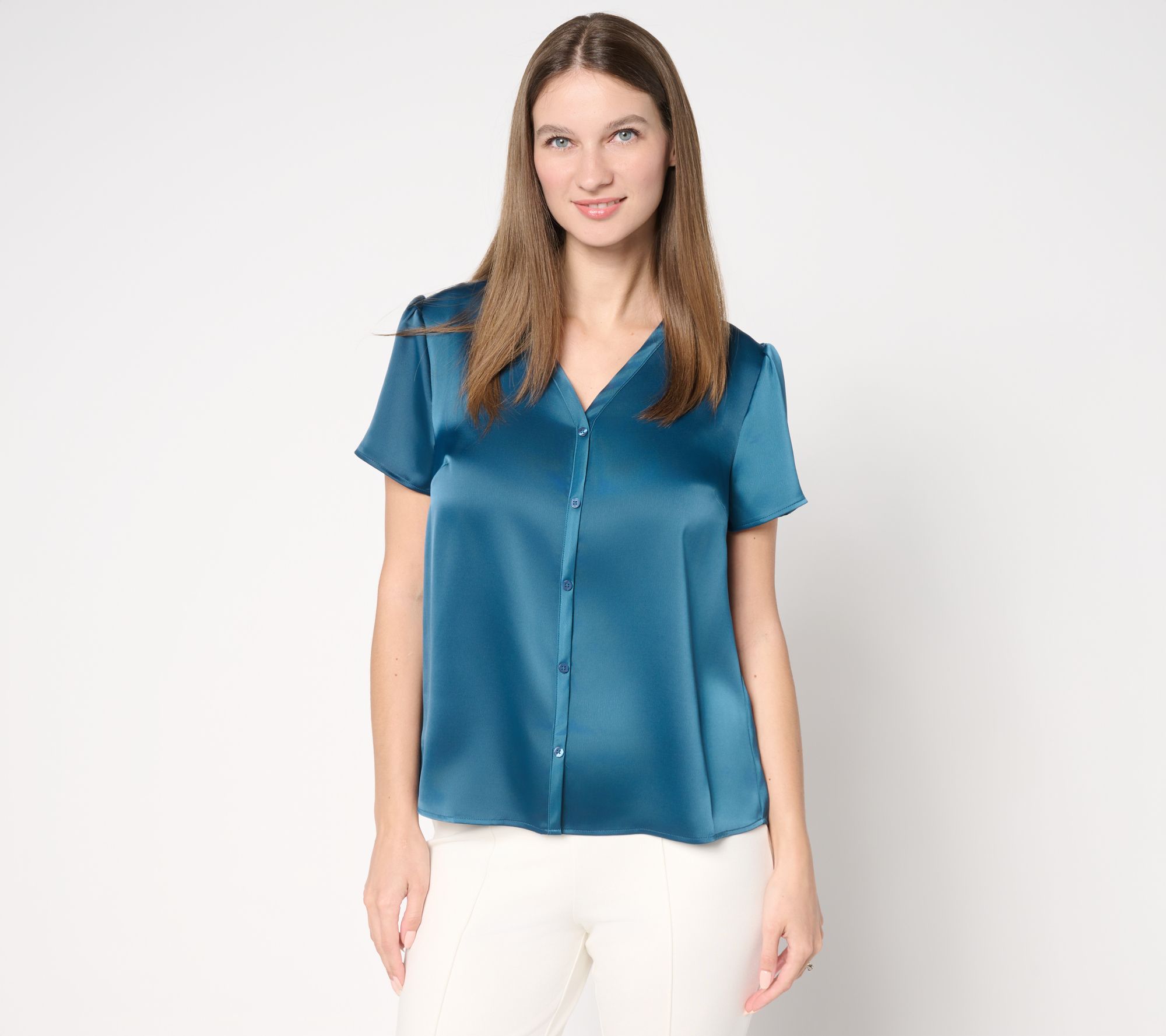 BEAUTIFUL by Lawrence Zarian Cap Sleeve Button Front Top