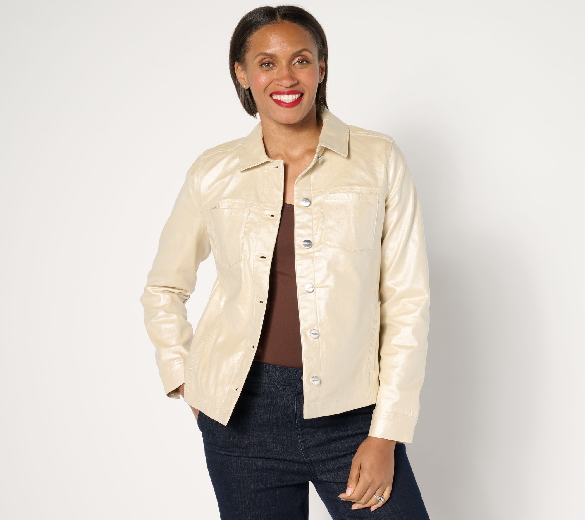 "As Is" Denim & Co. Signature Coated Denim Jacket with Pockets