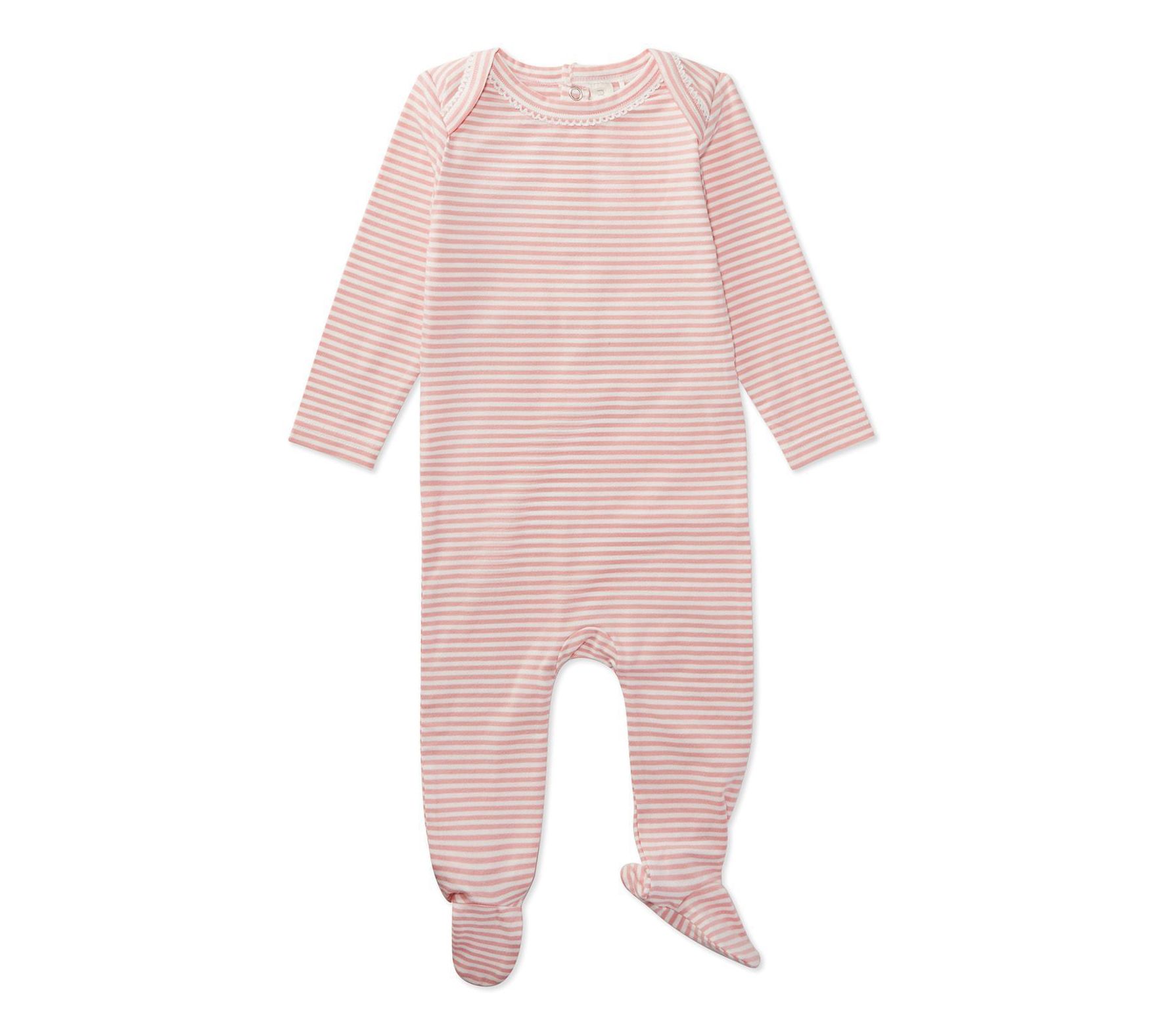 MiniMoi Girls' Striped Shoulder Flap Footie Pajama Set