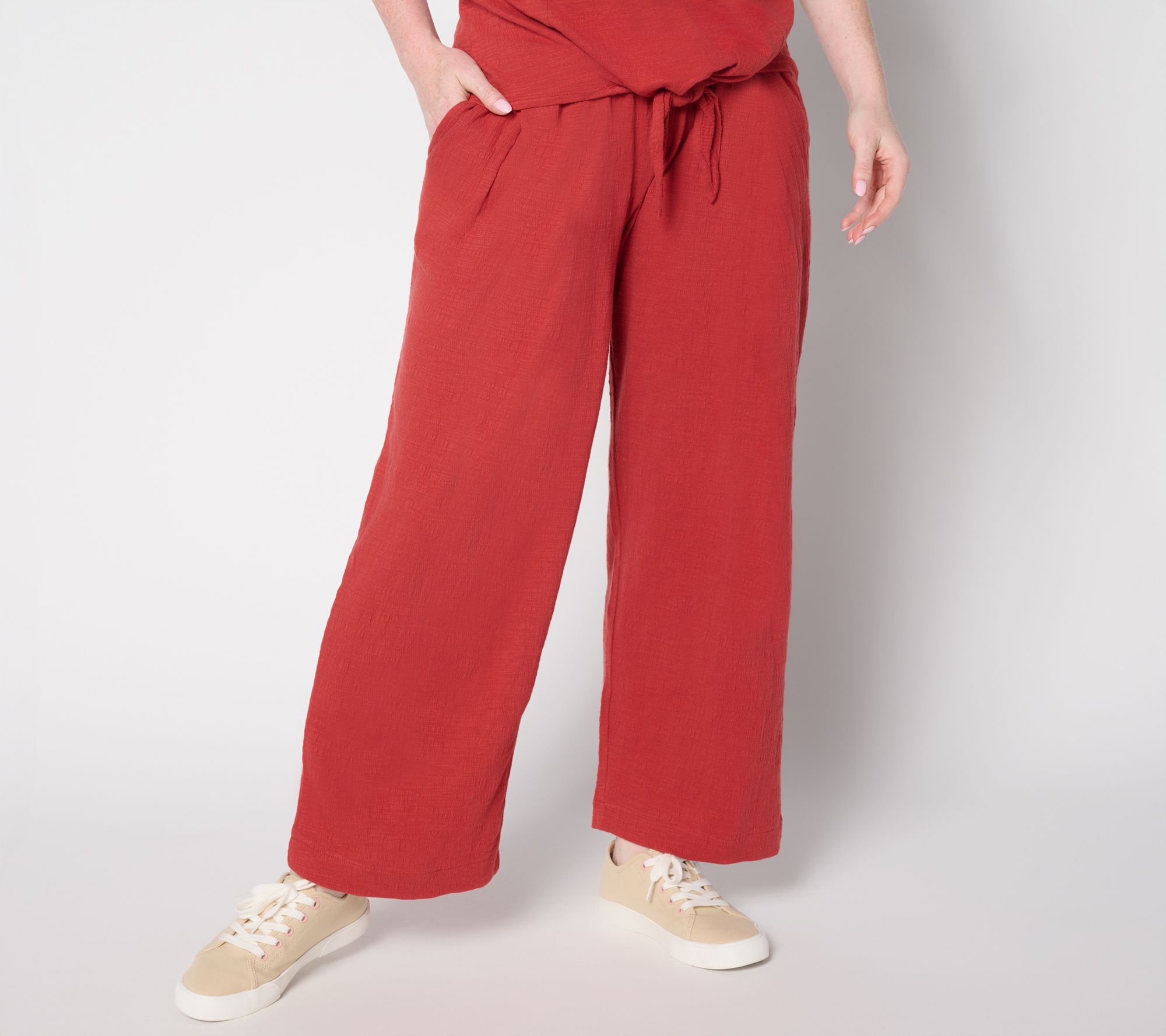 AnyBody Tall Crinkle Knit Jersey_Wide Leg Crop Pants