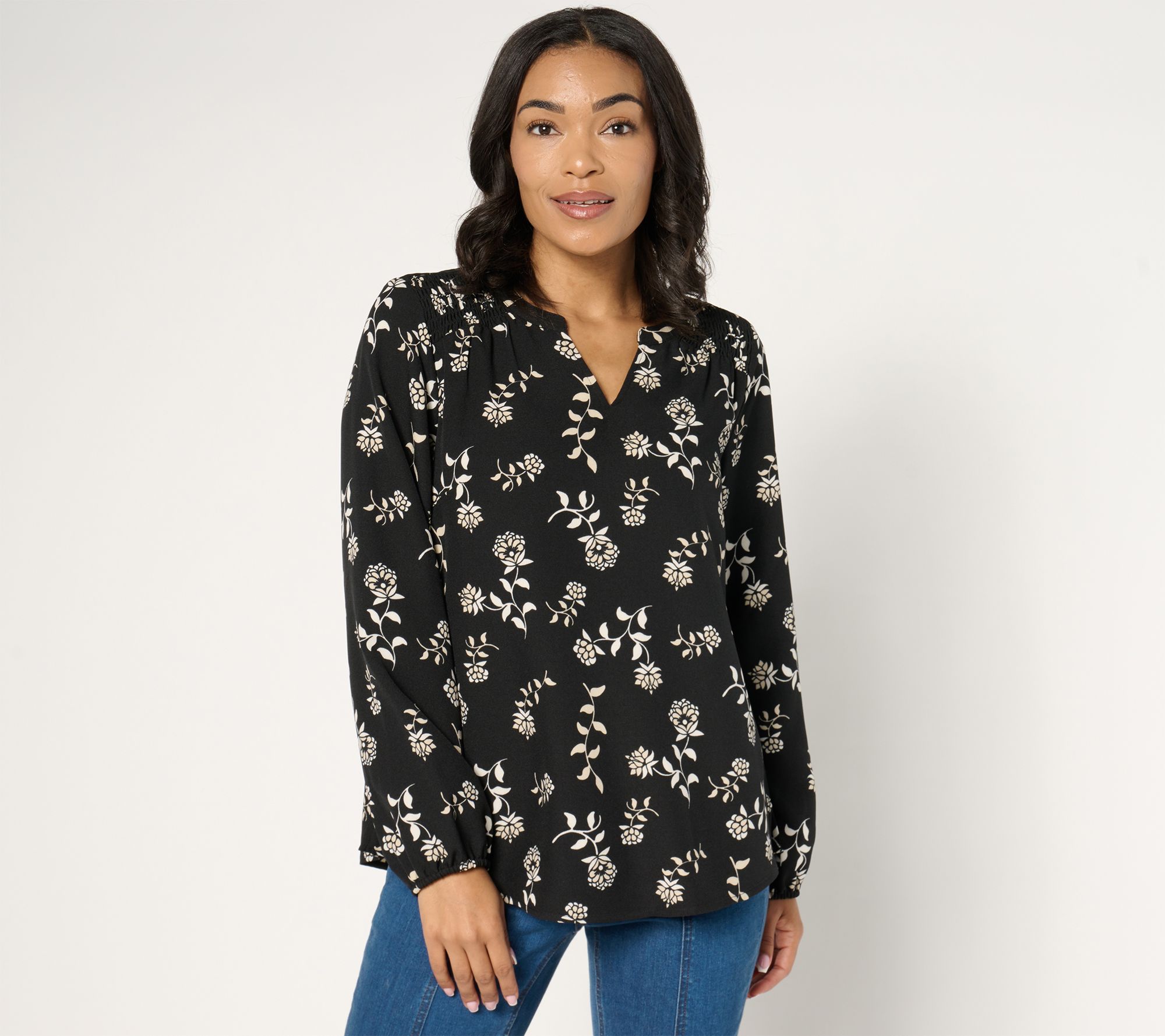 "As Is" Denim & Co. Signature Bold Print Balloon Sleeve Blouse