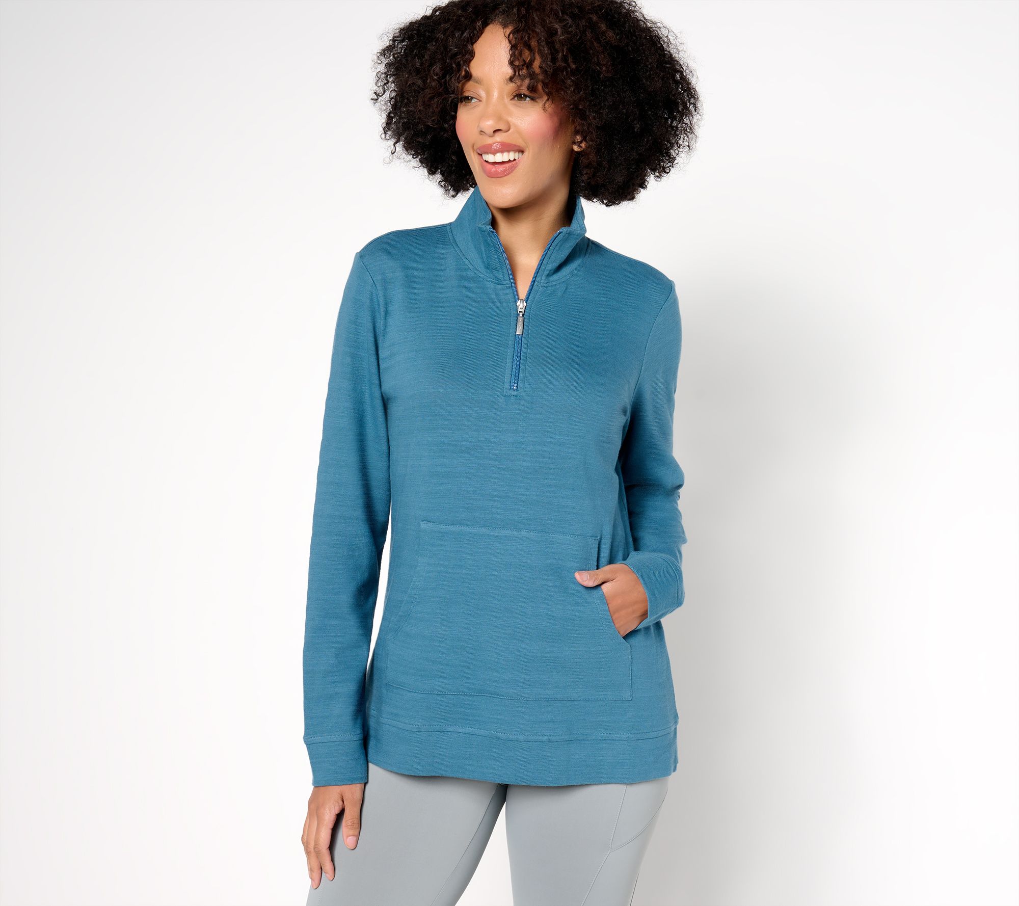 "As Is" Denim & Co. Active Cozy Cotton Half Zip Pullover