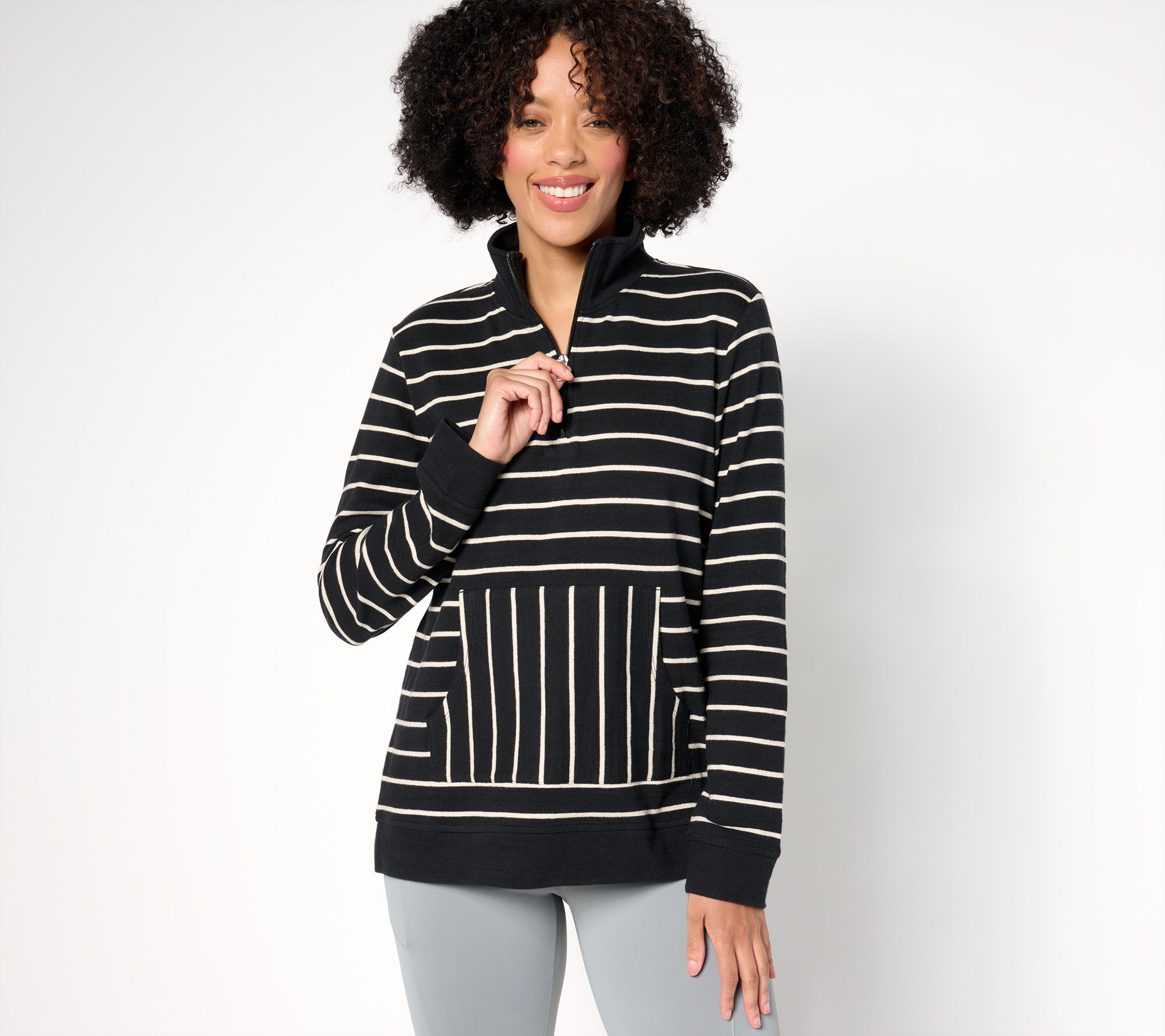 "As Is" Denim & Co. Active Cozy Cotton Half ZipPullover - A697955