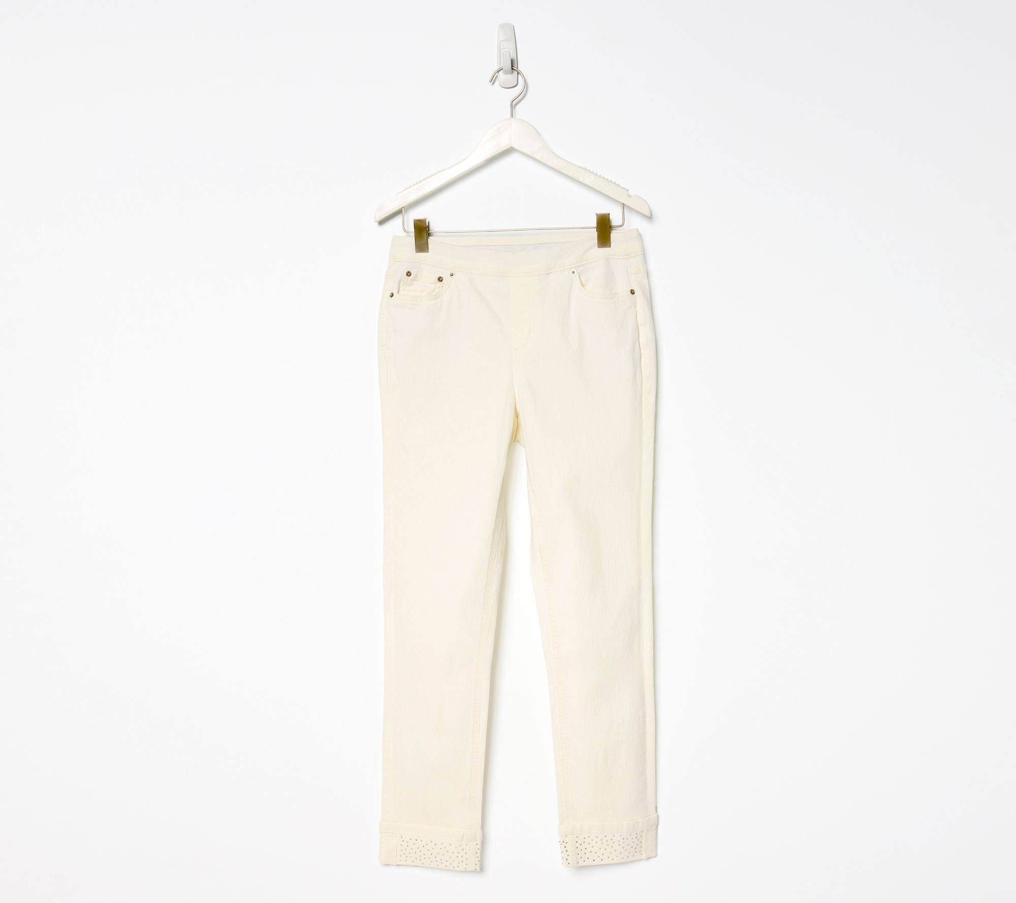 "As Is" Denim & Co. Petite Color Classic Denim Sparkle Cuff Ankle Jean