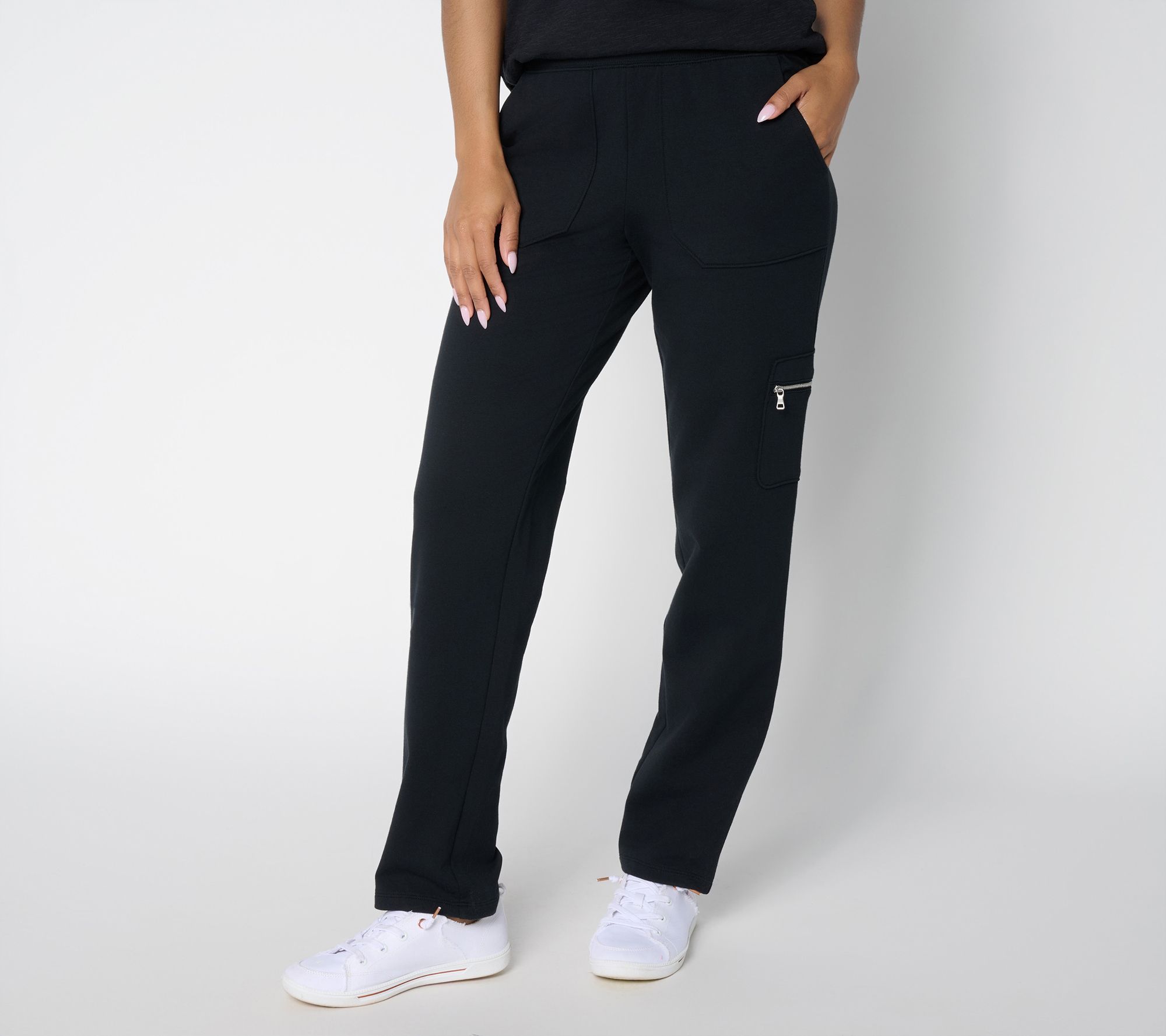 Denim & Co. Active Regular French Terry Straight Leg Cargo Pant