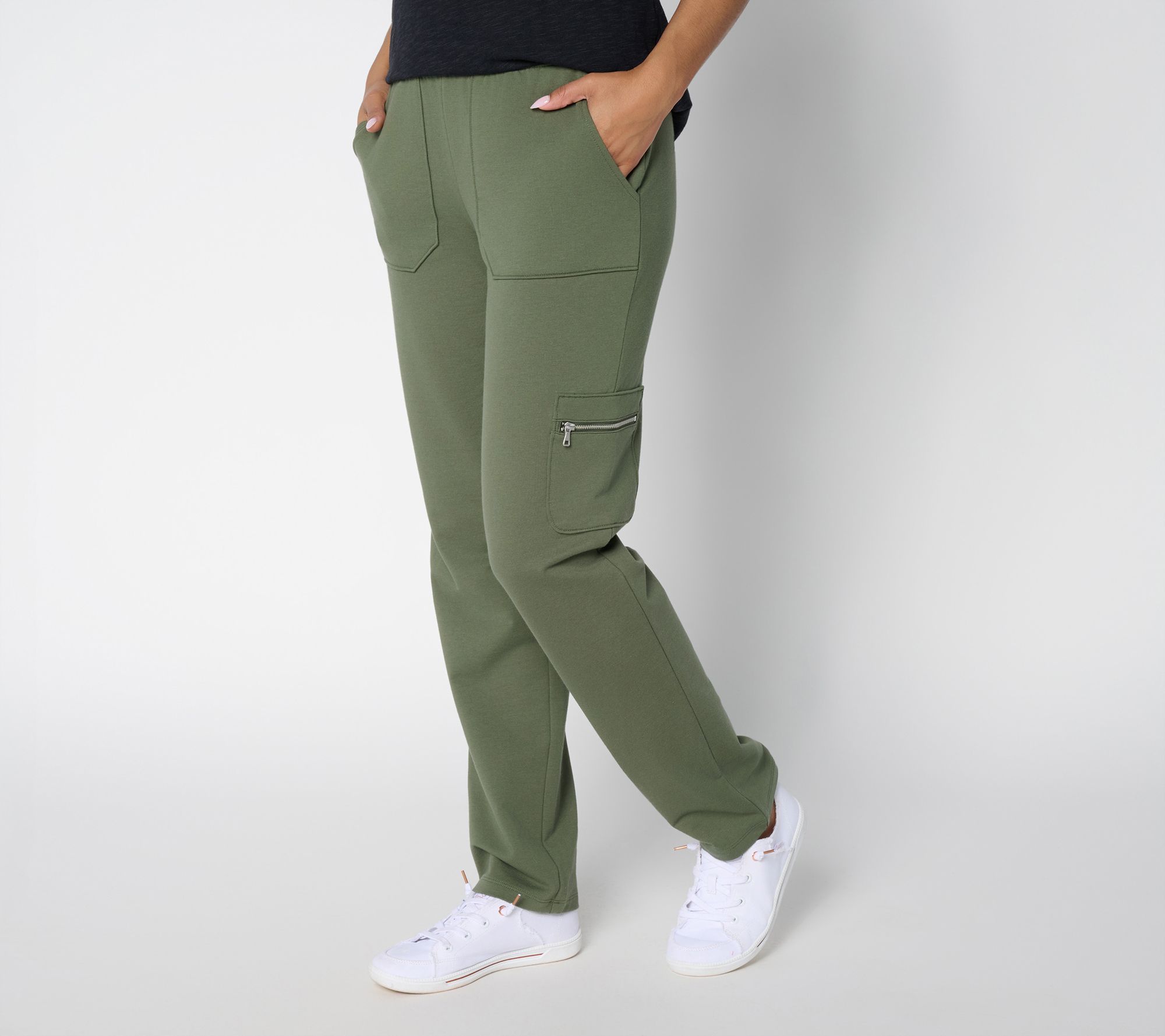 Denim & Co. Active Regular French Terry Straight Leg Cargo Pant