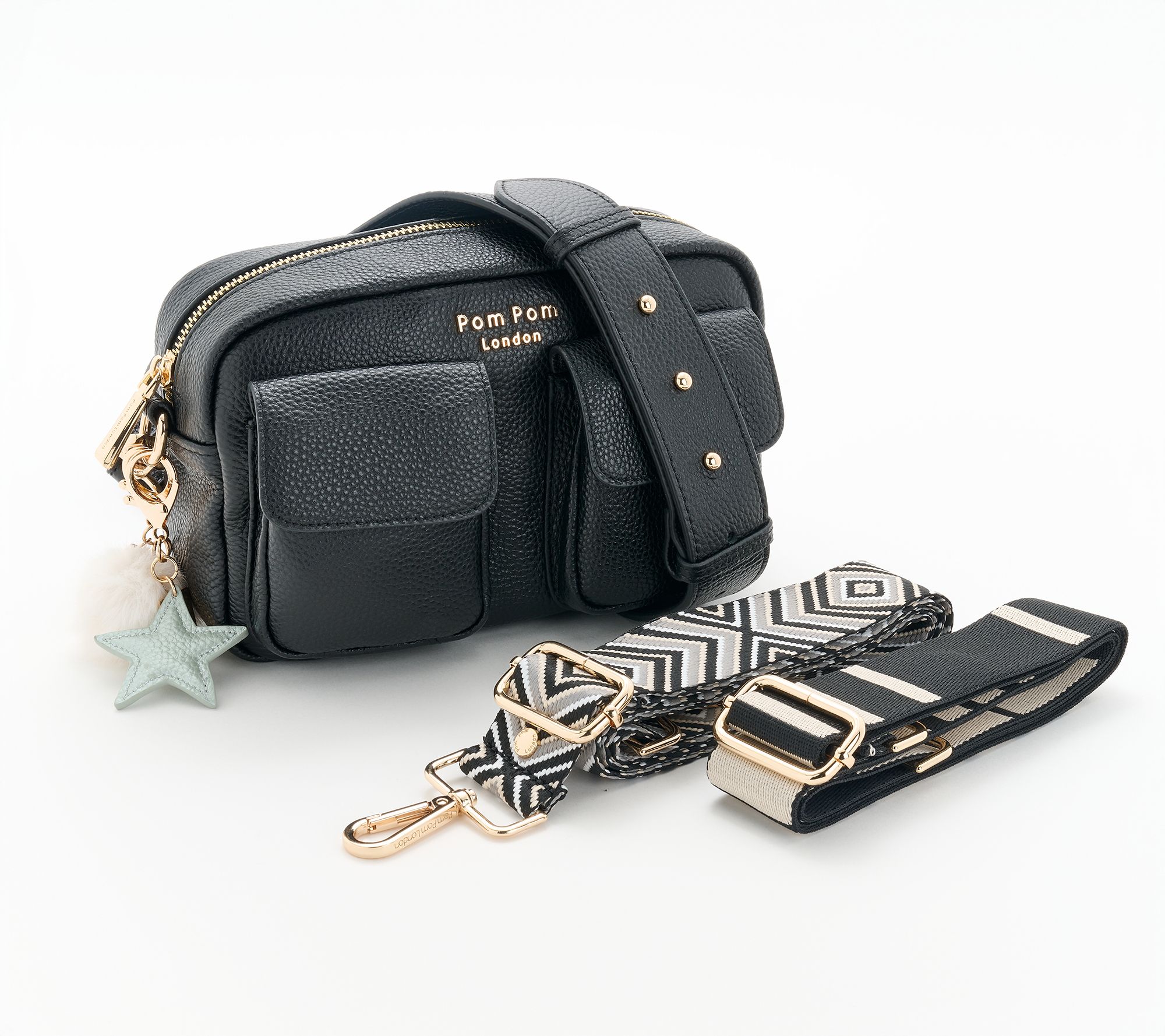 Pom Pom London Leather Chiswick Cargo Crossbody w/ Accessories