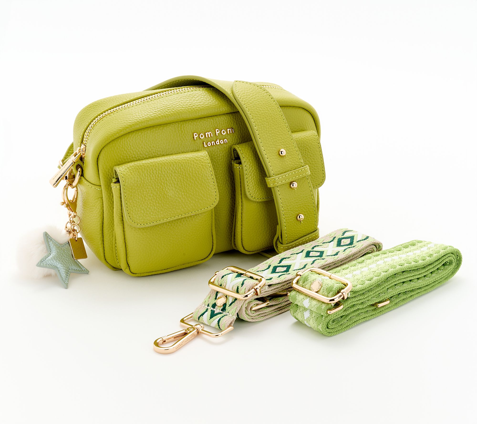 Pom Pom London Leather Chiswick Cargo Crossbody w/ Accessories